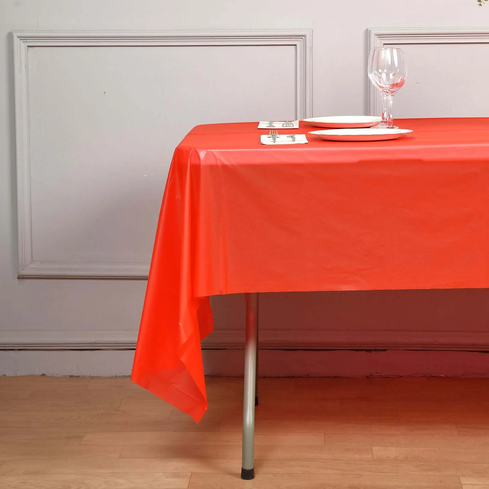 5-Pack Plastic Table Covers 54"x108" Red Rectangle - PVC Waterproof Disposable Tablecloths - Image 2