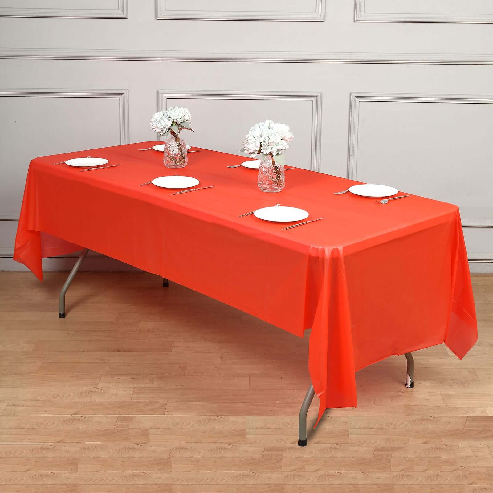 5-Pack Plastic Table Covers 54"x108" Red Rectangle - PVC Waterproof Disposable Tablecloths - Image 3