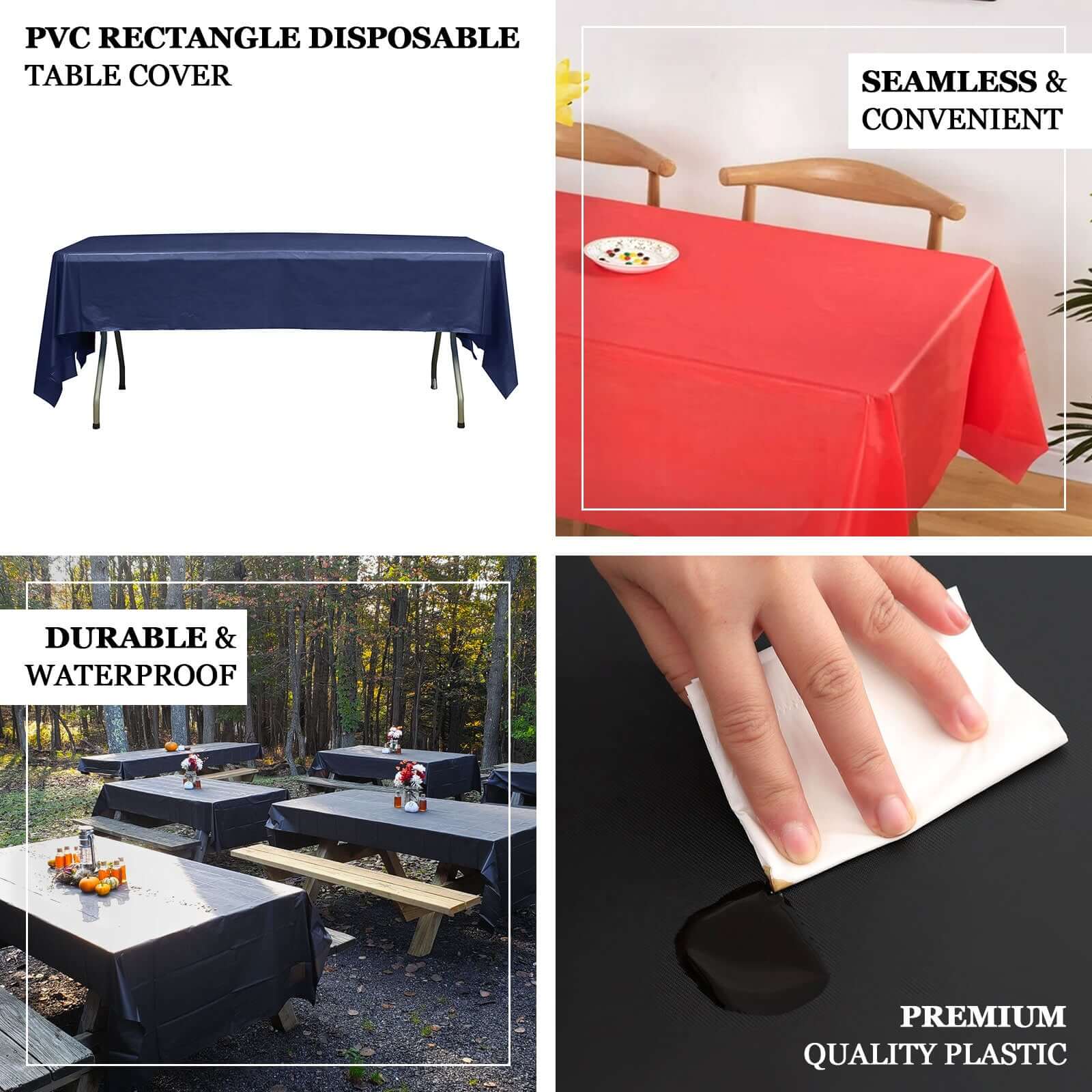 5-Pack Plastic Table Covers 54"x108" Red Rectangle - PVC Waterproof Disposable Tablecloths - Image 4