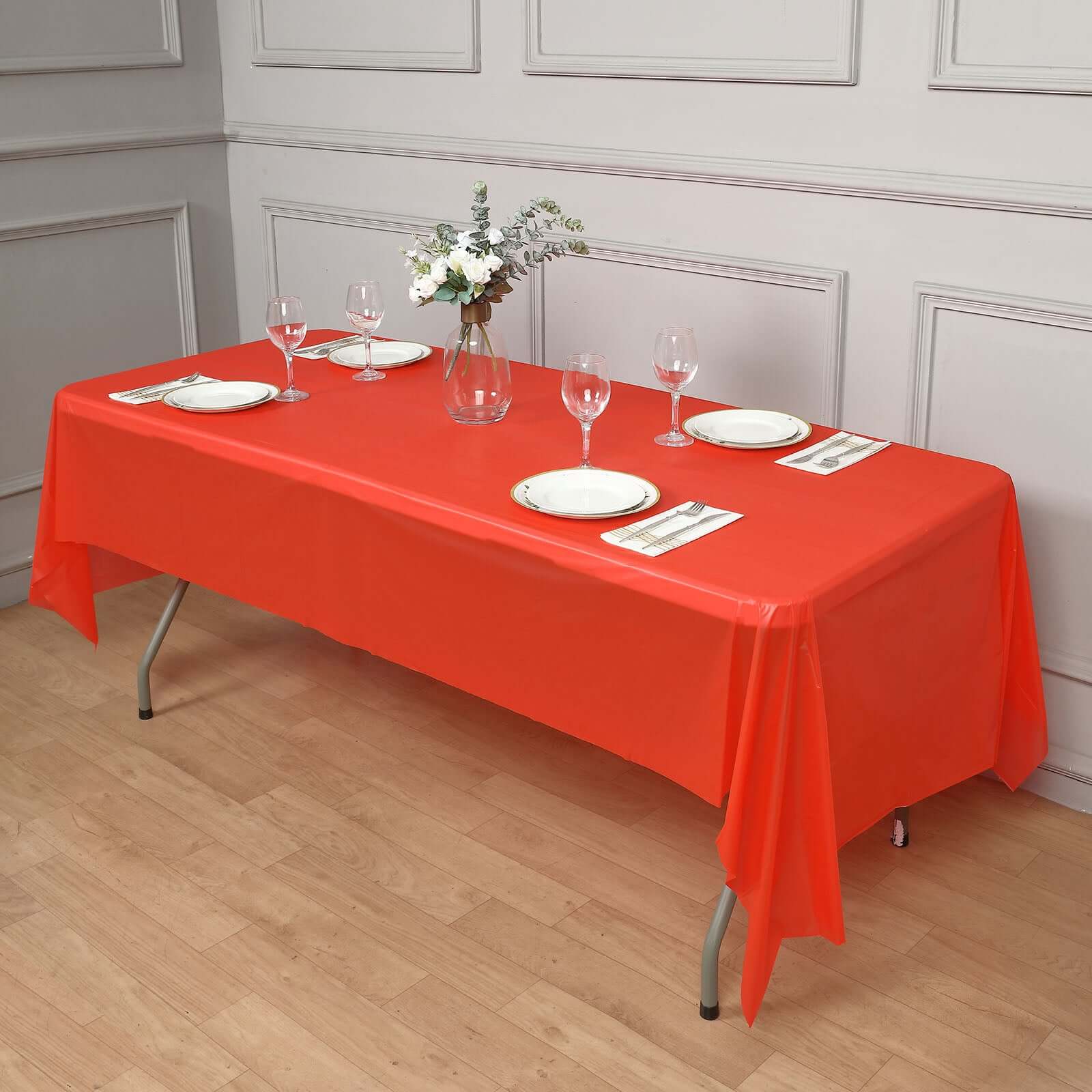 5-Pack Plastic Table Covers 54"x108" Red Rectangle - PVC Waterproof Disposable Tablecloths - Image 9