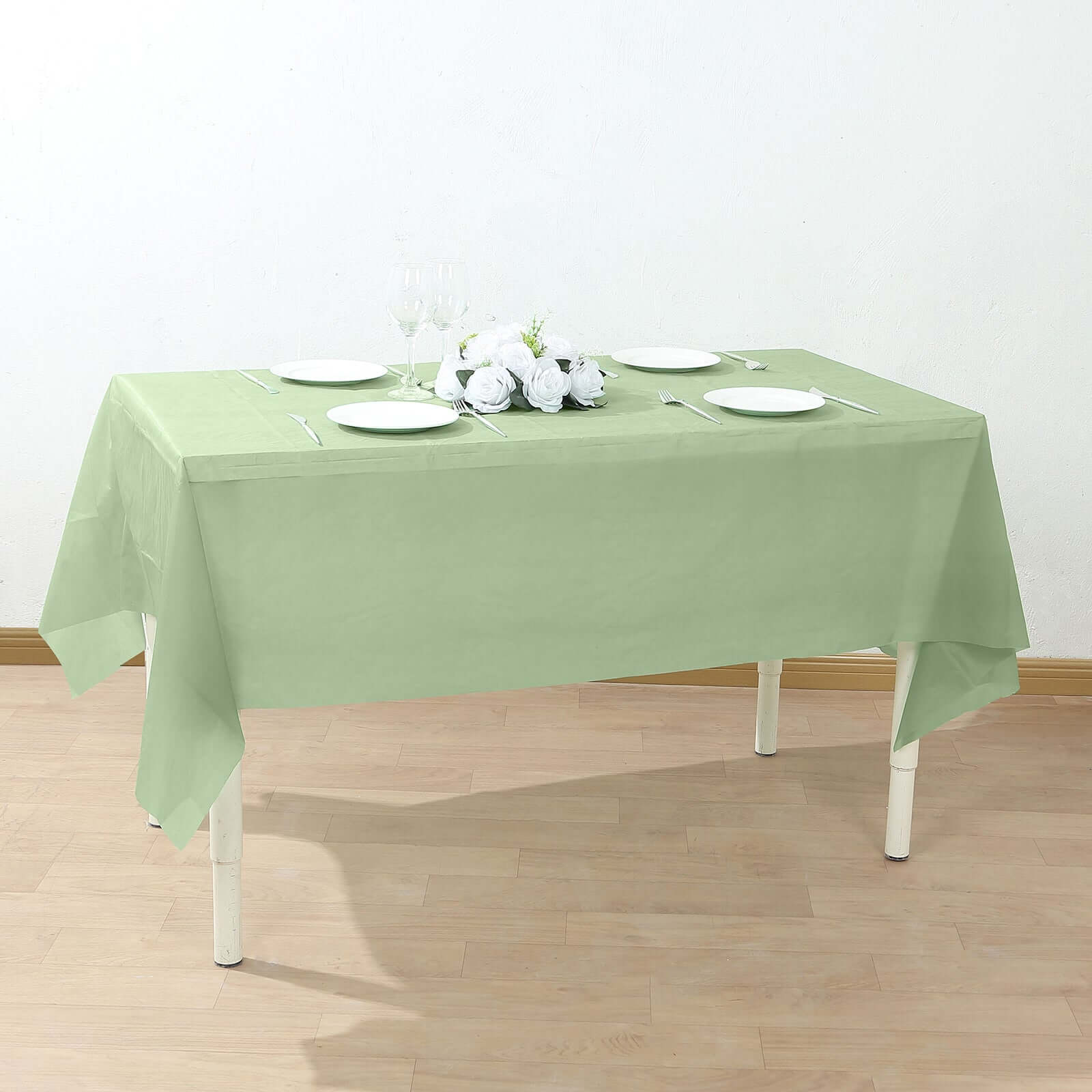 5-Pack Plastic Table Covers 54"x108" Sage Green Rectangle - PVC Waterproof Disposable Tablecloths - Image 10