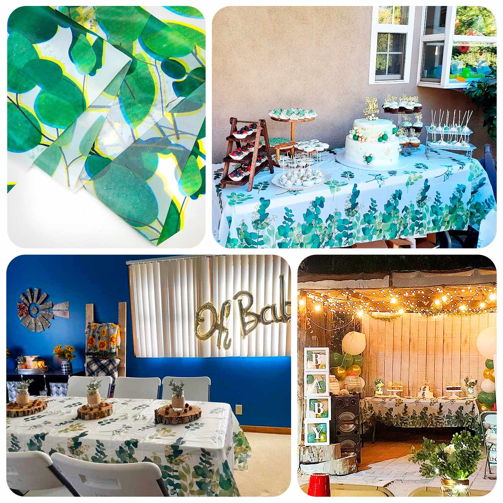 5-Pack Plastic Table Covers 54"x108" White/Green Rectangle with Eucalyptus Leaves Print - PVC Waterproof Disposable Covers - Image 5