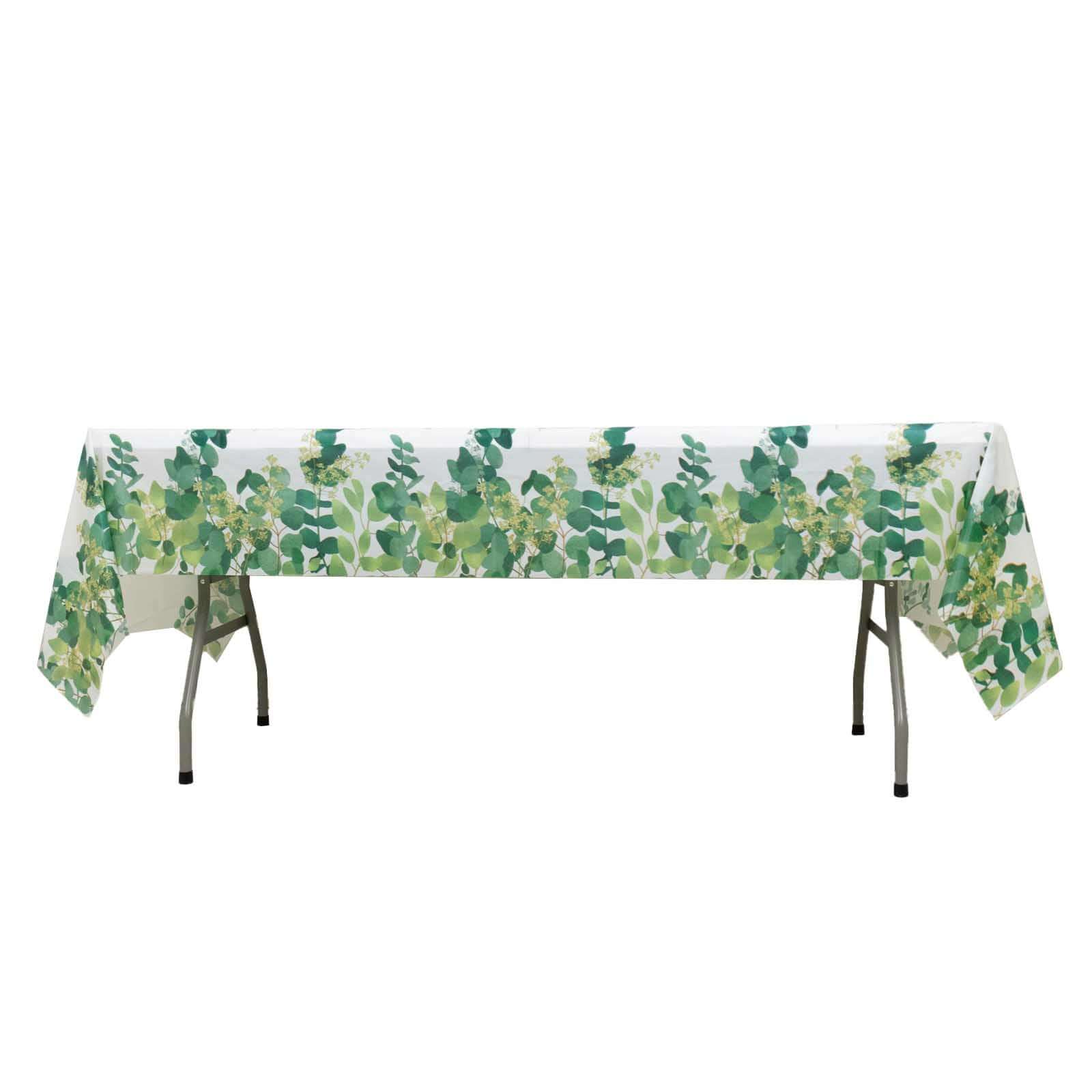 5-Pack Plastic Table Covers 54"x108" White/Green Rectangle with Eucalyptus Leaves Print - PVC Waterproof Disposable Covers - Image 7