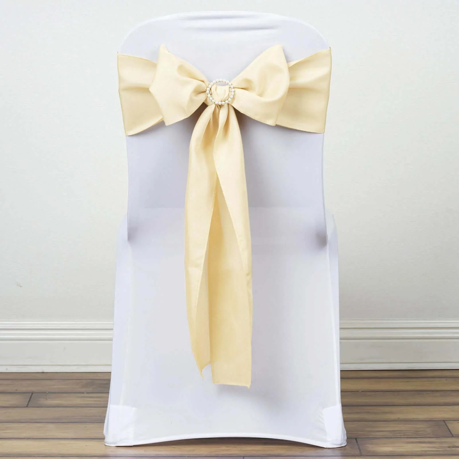 5 Pack Polyester Chair Sashes 6"x108" Beige - Image 3