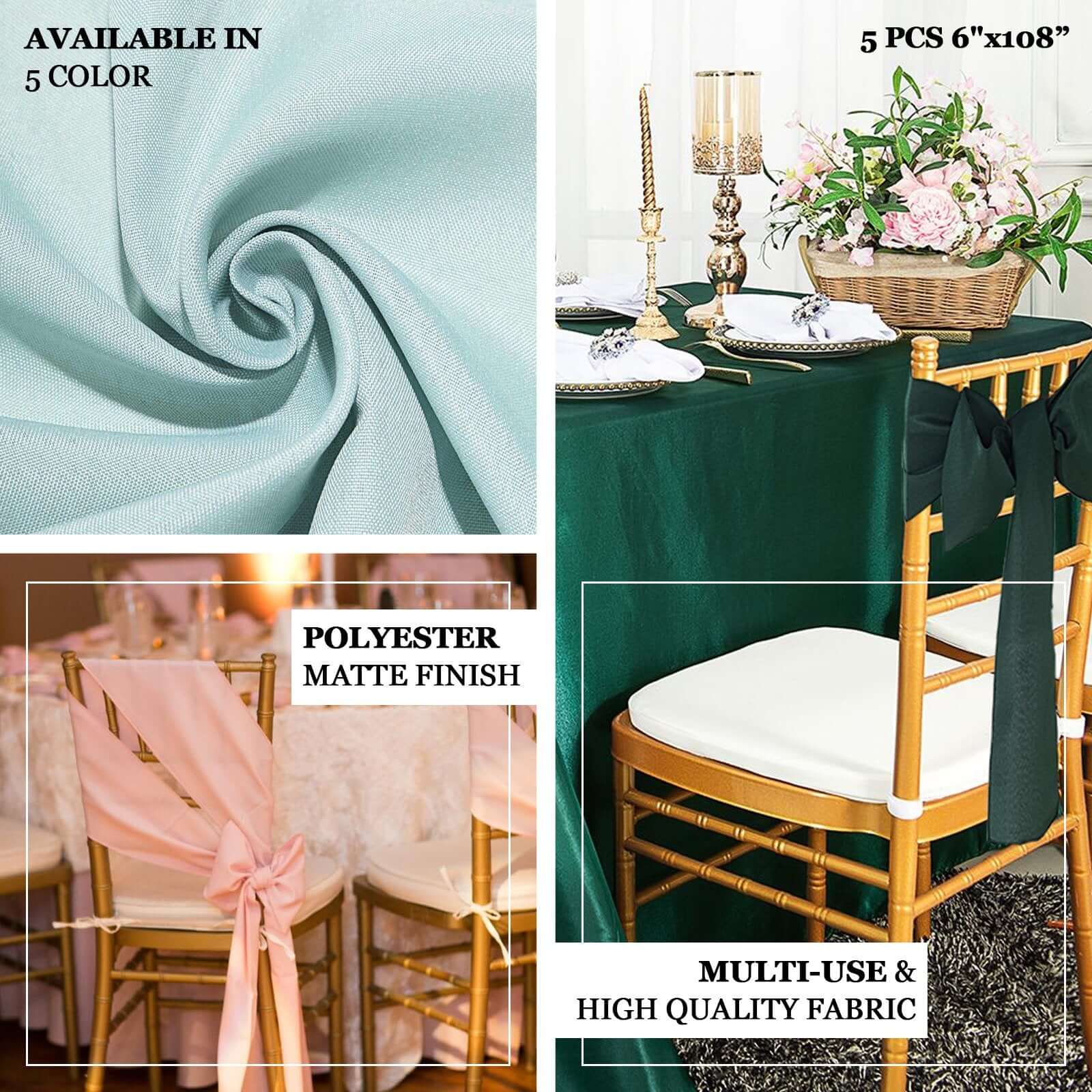 5 Pack Polyester Chair Sashes 6"x108" Blush - Image 4