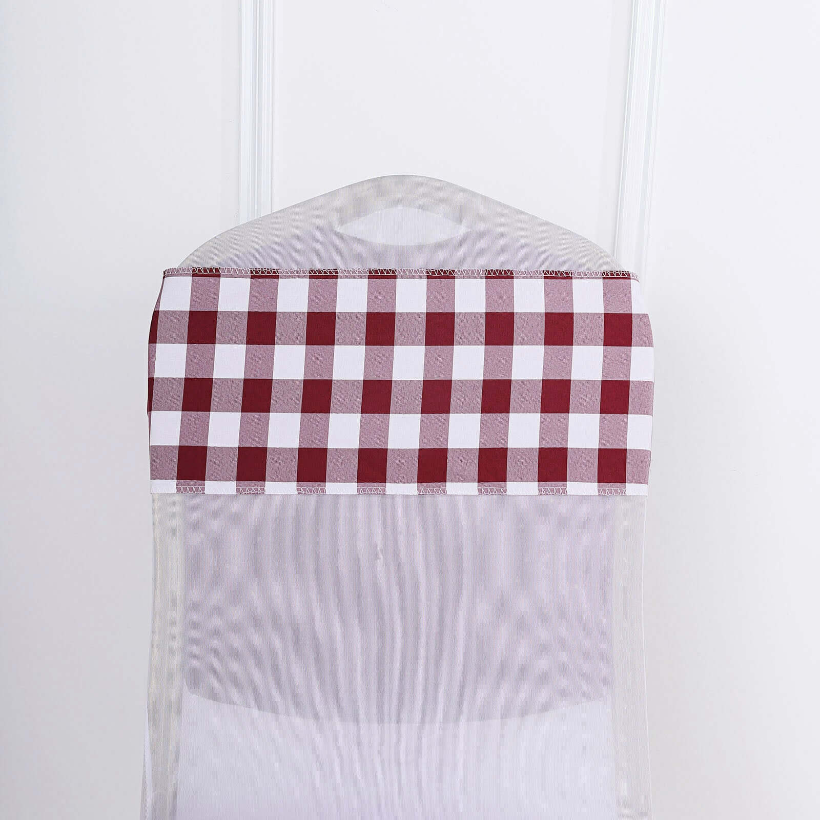 5 Pack Polyester Chair Sashes 6"x108" Burgundy/White Buffalo Plaid Pattern - Easy to Use Checkered Chair Bows - Image 10