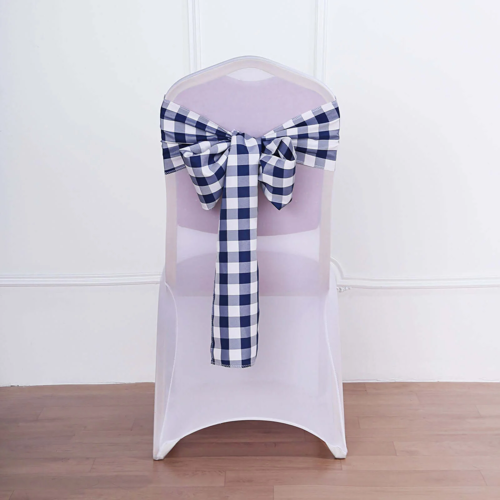 5 Pack Polyester Chair Sashes 6"x108" Navy Blue/White Buffalo Plaid Pattern - Easy to Use Checkered Chair Bows - Image 12