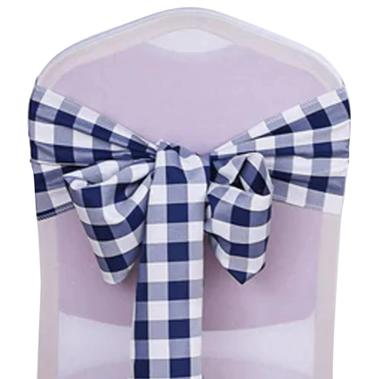 5 Pack Polyester Chair Sashes 6"x108" Navy Blue/White Buffalo Plaid Pattern - Easy to Use Checkered Chair Bows - Image 13