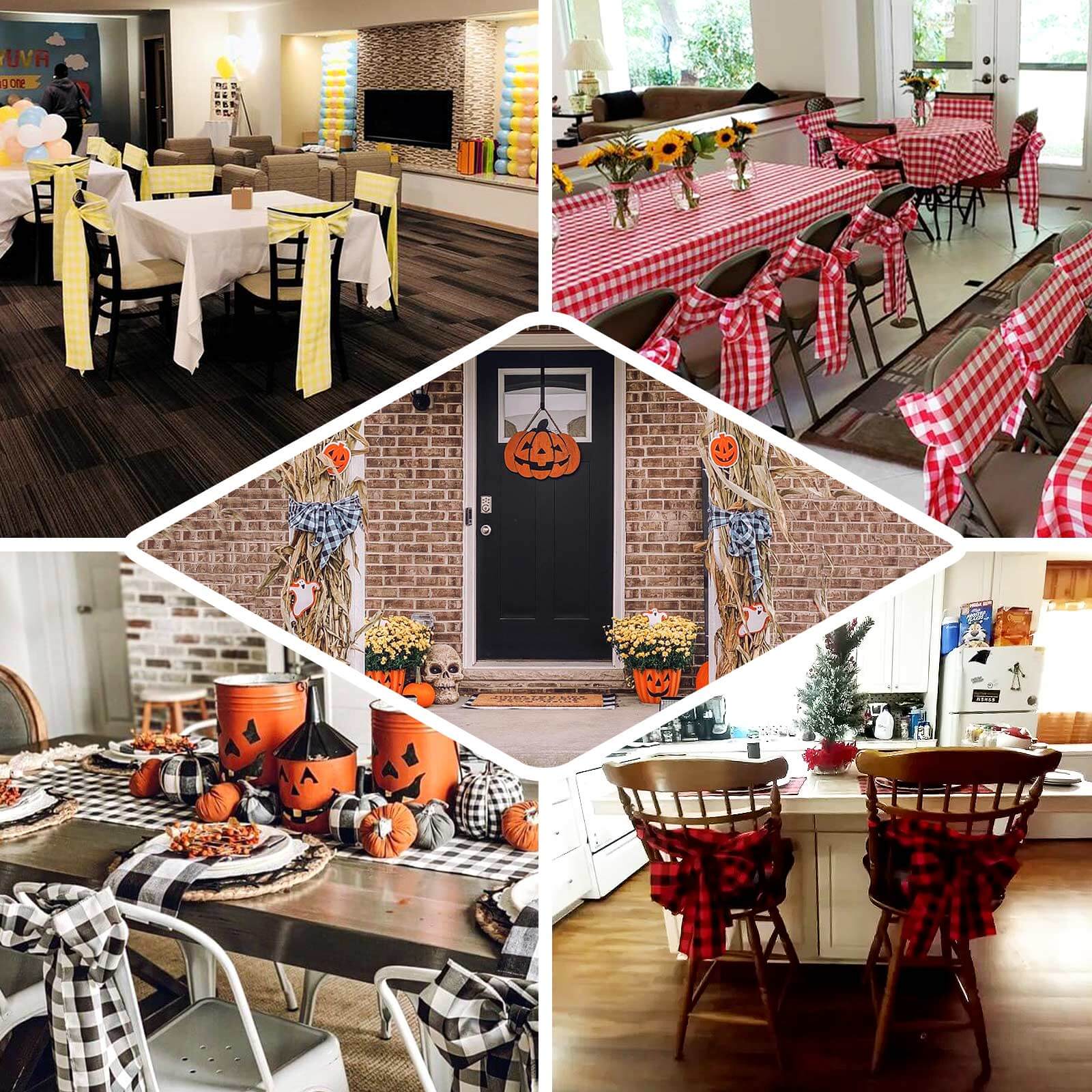 5 Pack Polyester Chair Sashes 6"x108" Navy Blue/White Buffalo Plaid Pattern - Easy to Use Checkered Chair Bows - Image 5