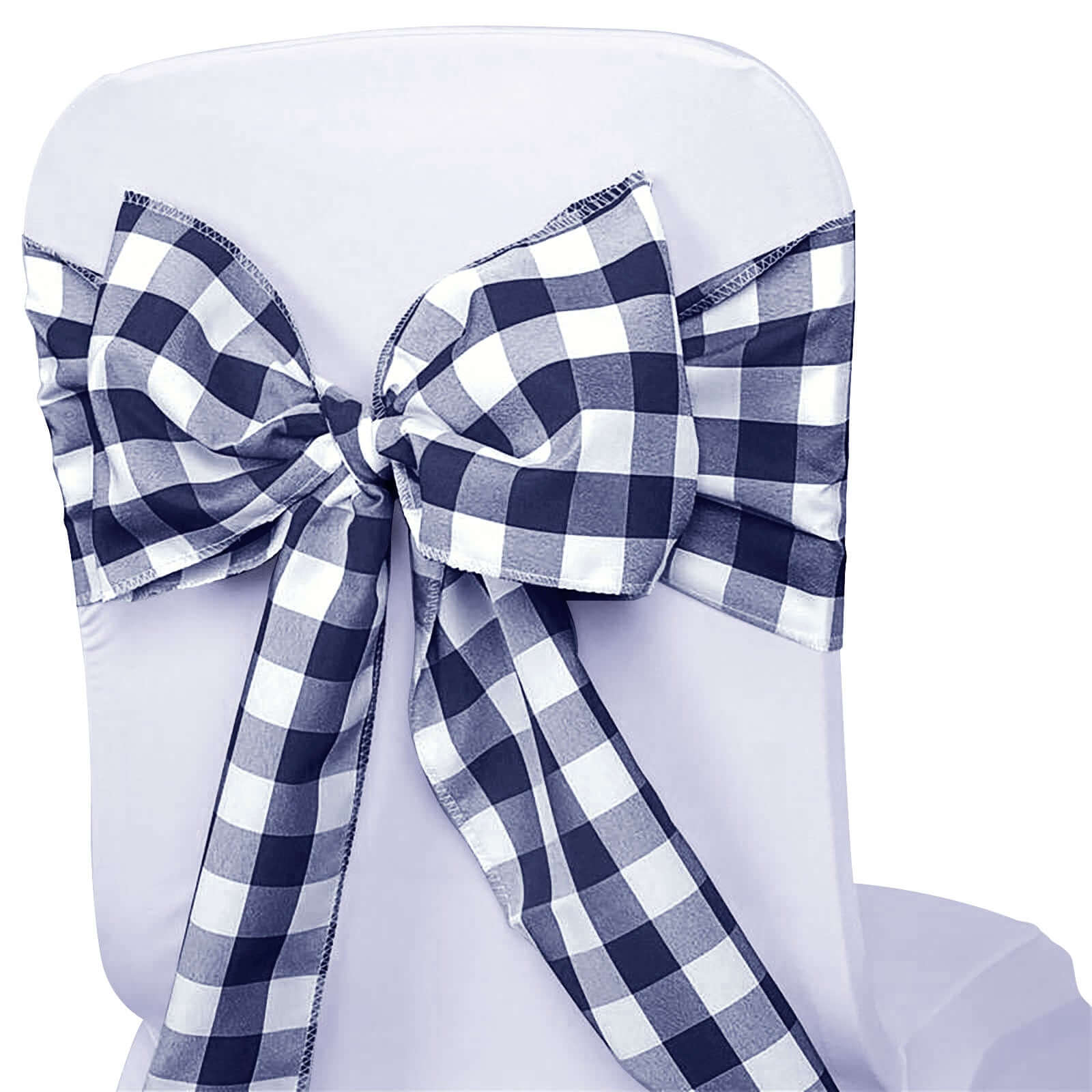 5 Pack Polyester Chair Sashes 6"x108" Navy Blue/White Buffalo Plaid Pattern - Easy to Use Checkered Chair Bows - Image 6