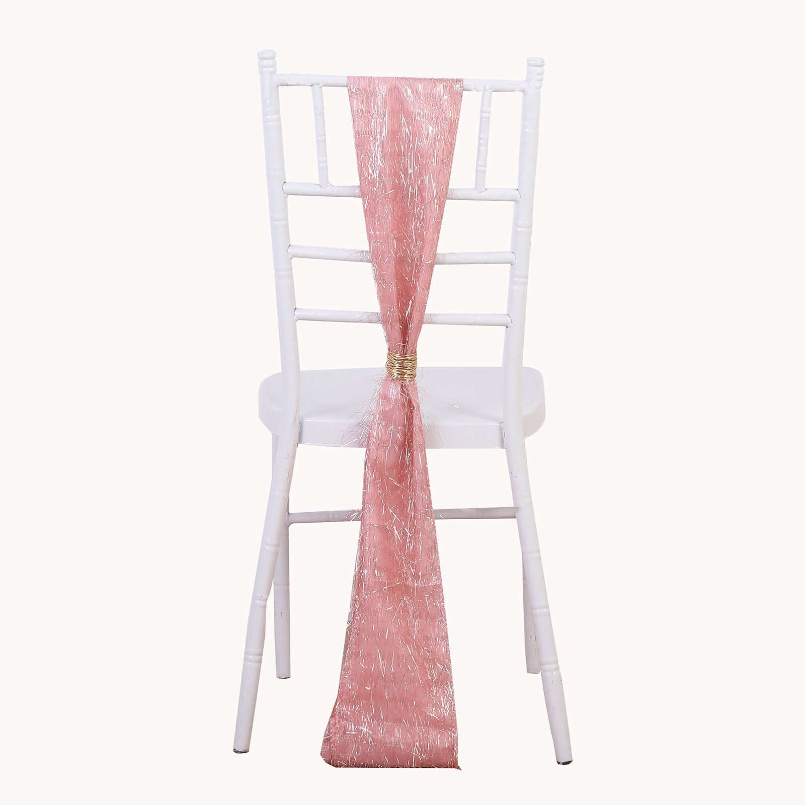 5 Pack Polyester Chair Sashes 6"x108" Rose Gold Metallic Tinsel Fringe - Durable & Reusable Chair Bows - Image 6