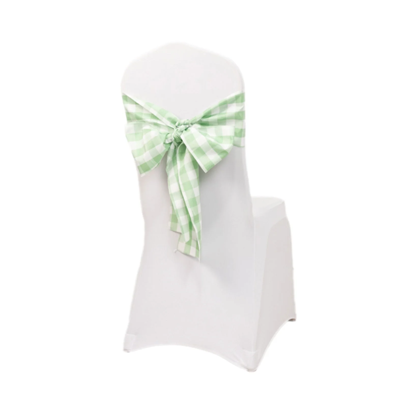5 Pack Polyester Chair Sashes 6"x108" Sage Green/White Buffalo Plaid Pattern - Easy to Use Checkered Chair Bows - Image 6