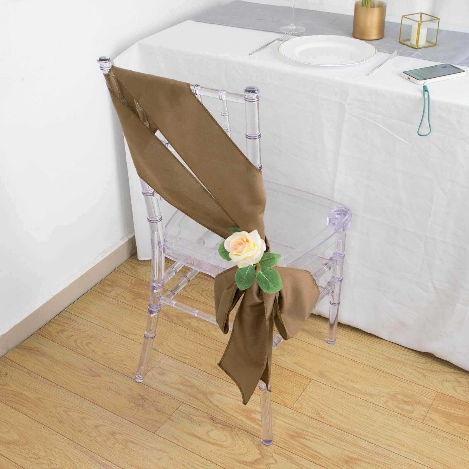 5 Pack Polyester Chair Sashes 6"x108" Taupe - Image 2