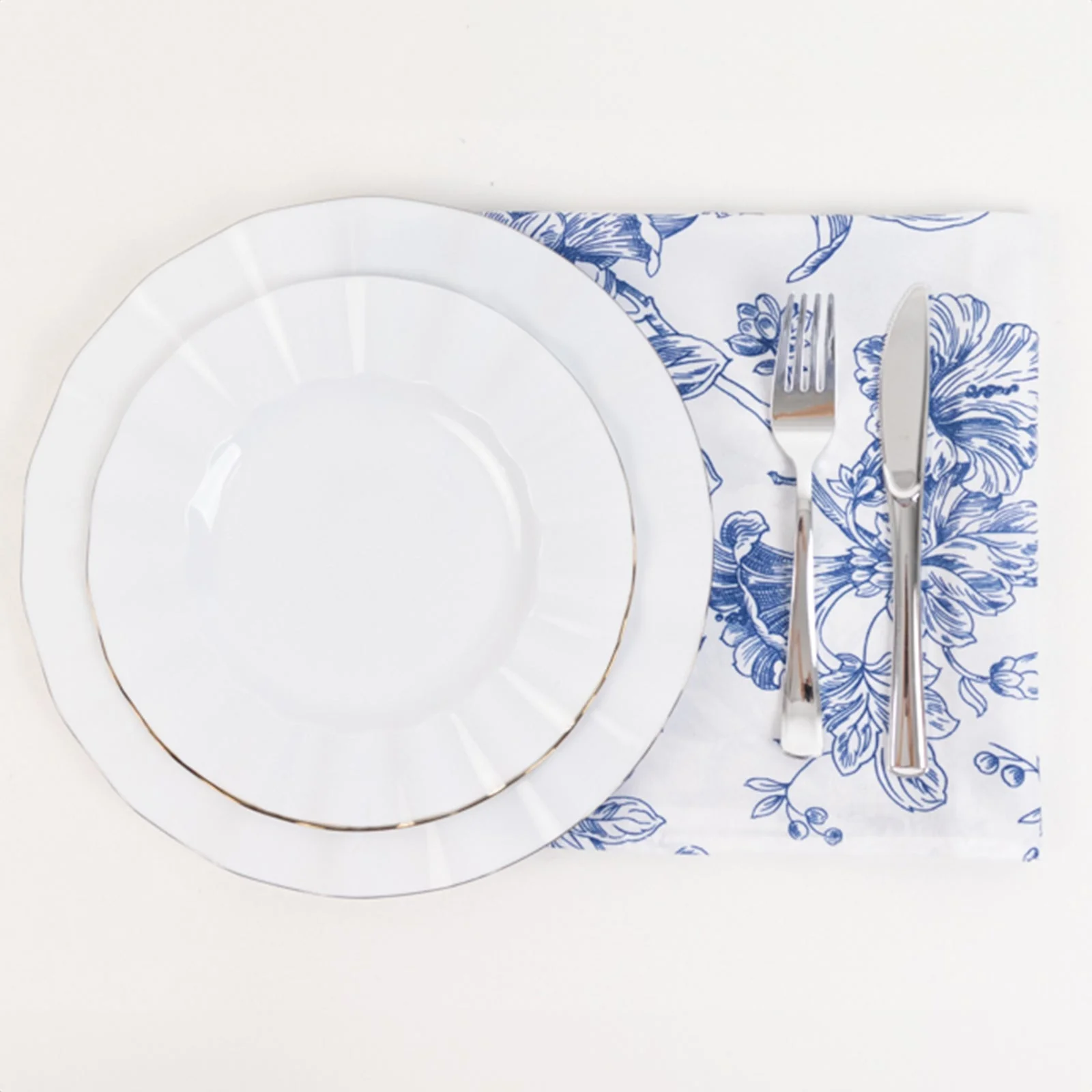 5 Pack Polyester Dinner Napkins 20"x20" White with Blue French Toile Pattern - Chic Floral Cloth Napkins - Image 3