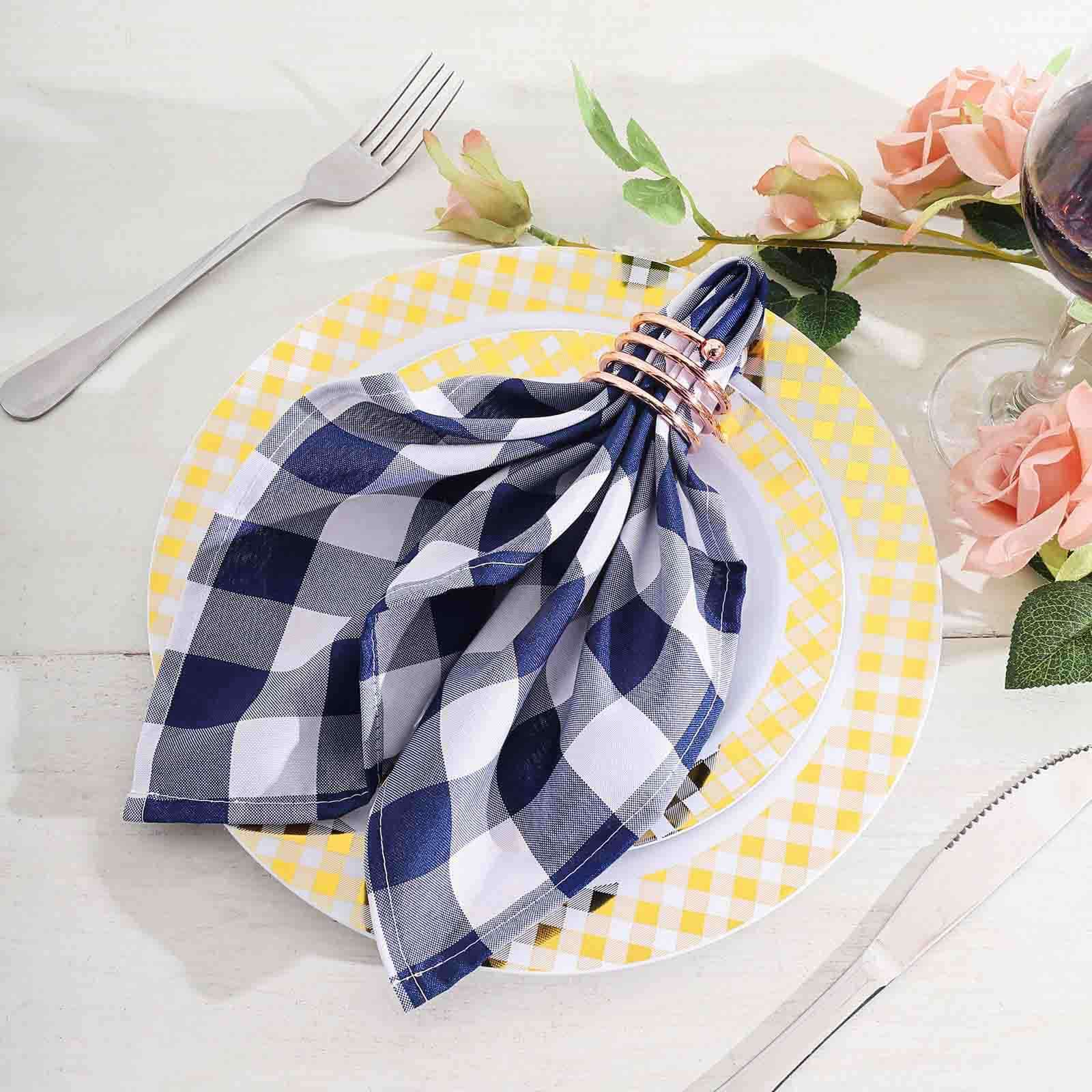 5 Pack Polyester Napkins 15"x15" Navy Blue/White Buffalo Plaid Gingham Style Dinner Napkins - Image 5