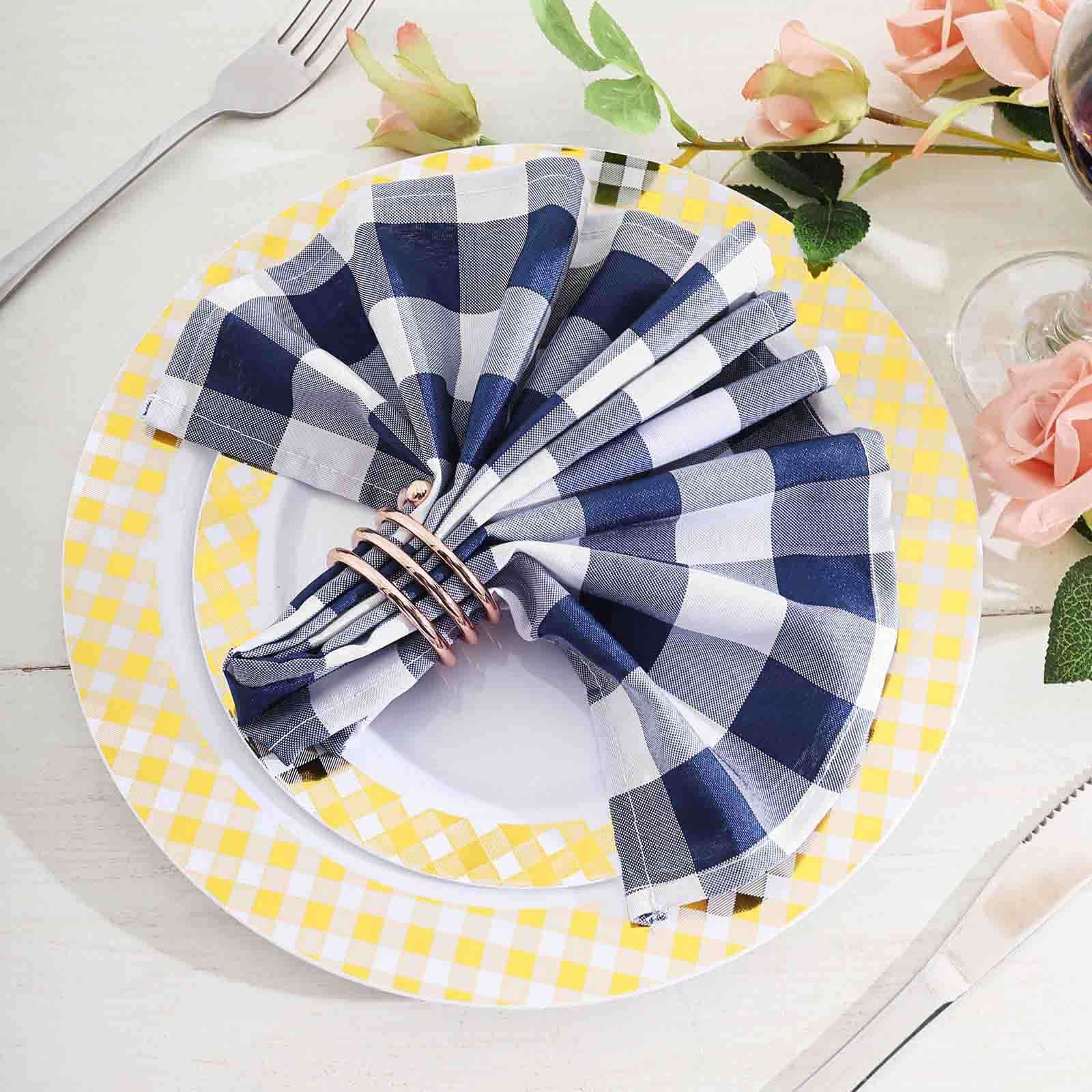 5 Pack Polyester Napkins 15"x15" Navy Blue/White Buffalo Plaid Gingham Style Dinner Napkins - Image 6
