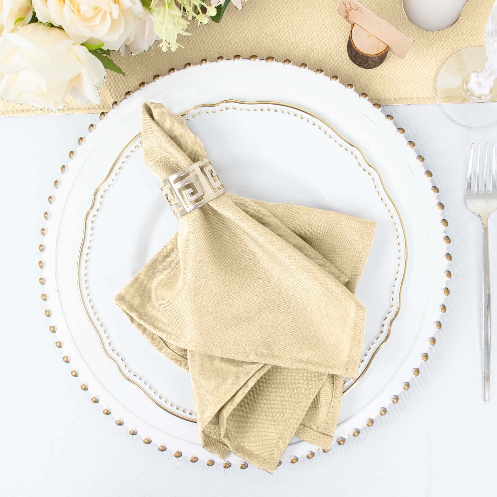 5 Pack Premium Polyester Napkins 17"x17" Beige - Wrinkle Resistant & Easy Care Cloth Napkins - Image 3