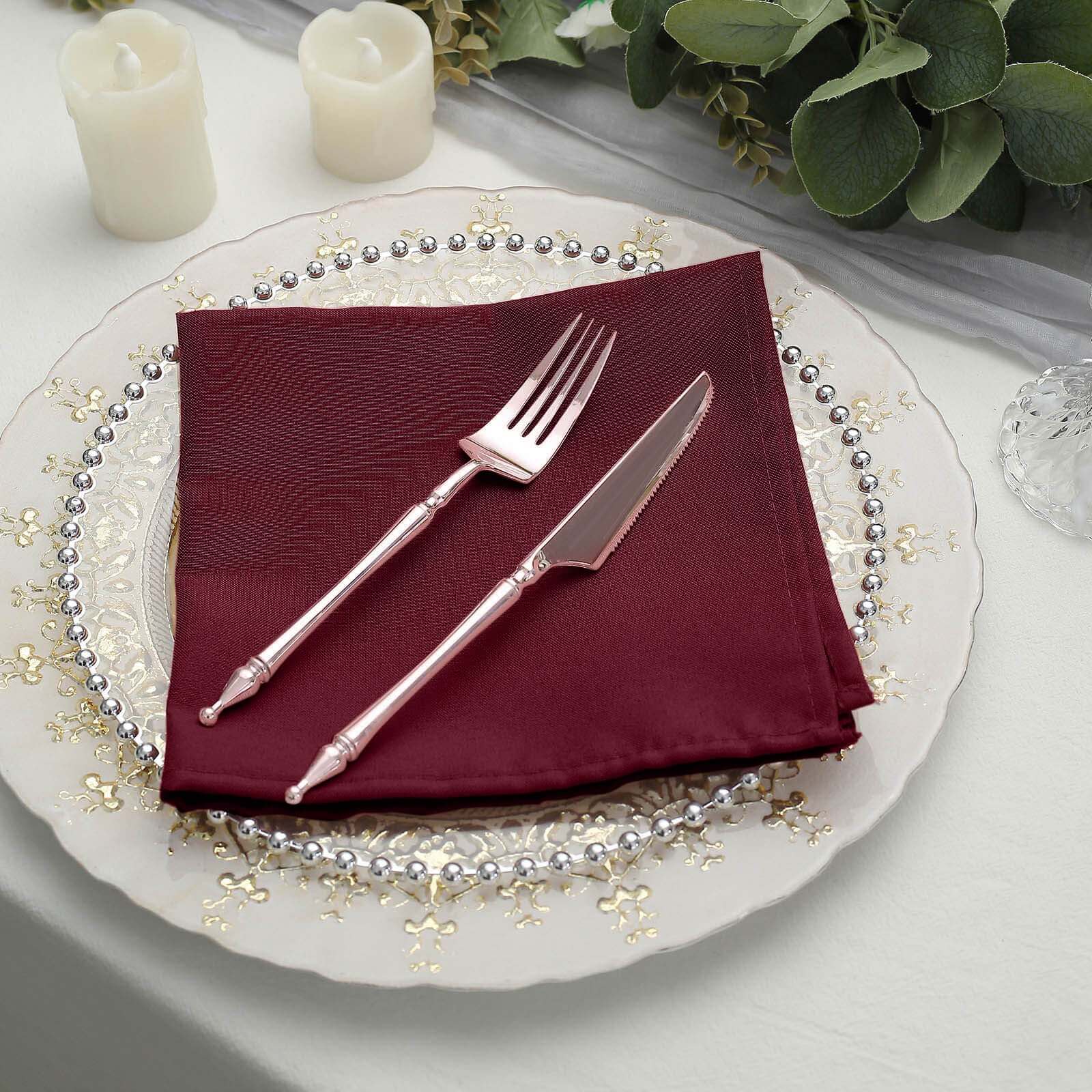 5 Pack Premium Polyester Napkins 17"x17" Burgundy - Wrinkle Resistant & Easy Care Cloth Napkins - Image 6