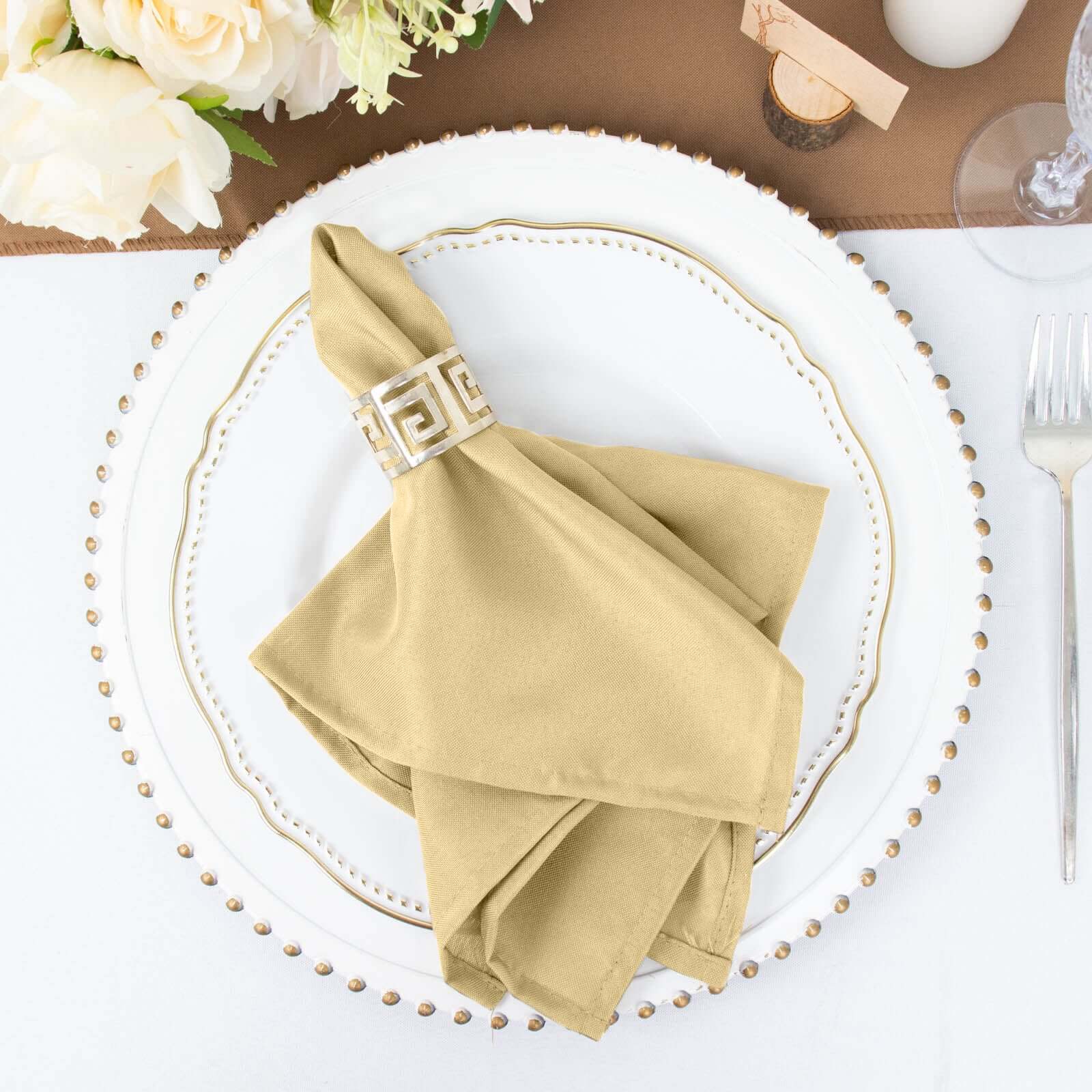 5 Pack Premium Polyester Napkins 17"x17" Champagne - Wrinkle Resistant & Easy Care Cloth Napkins - Image 3
