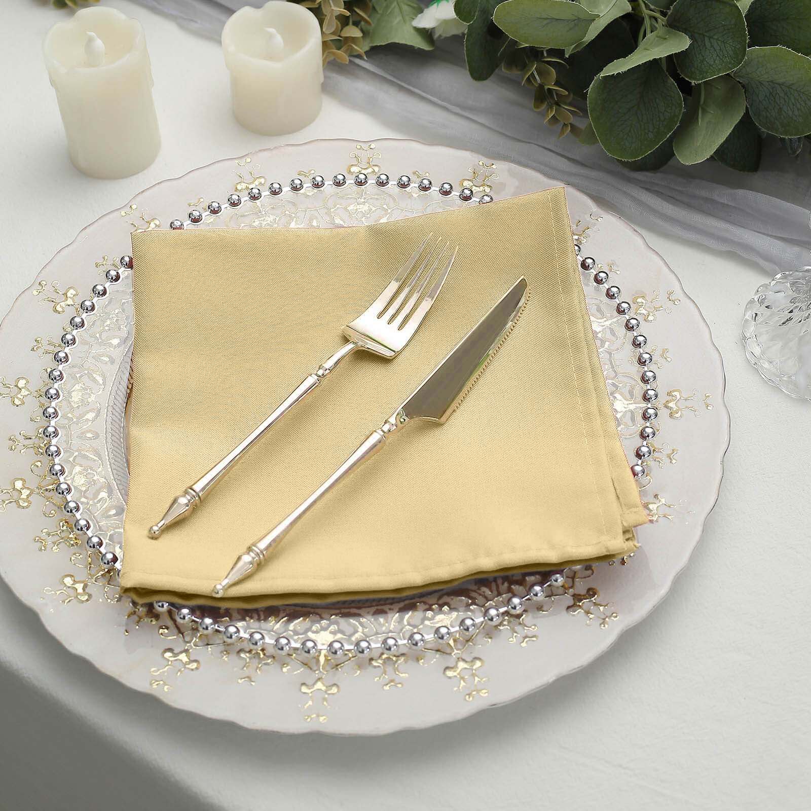 5 Pack Premium Polyester Napkins 17"x17" Champagne - Wrinkle Resistant & Easy Care Cloth Napkins - Image 8