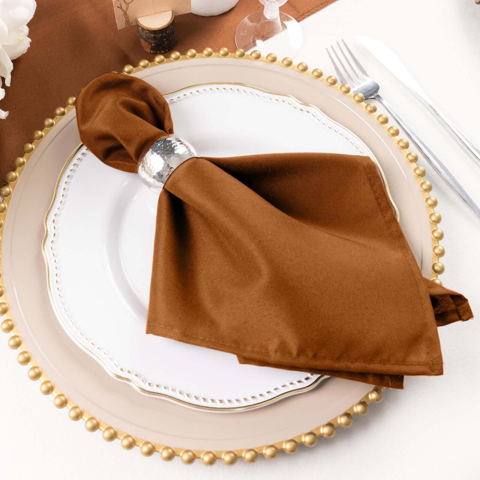 5 Pack Premium Polyester Napkins 17"x17" Cinnamon Brown - Wrinkle Resistant & Easy Care Cloth Napkins - Image 6