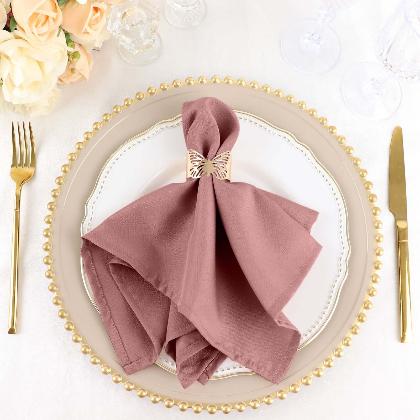 5 Pack Premium Polyester Napkins 17"x17" Dusty Rose - Wrinkle Resistant & Easy Care Cloth Napkins