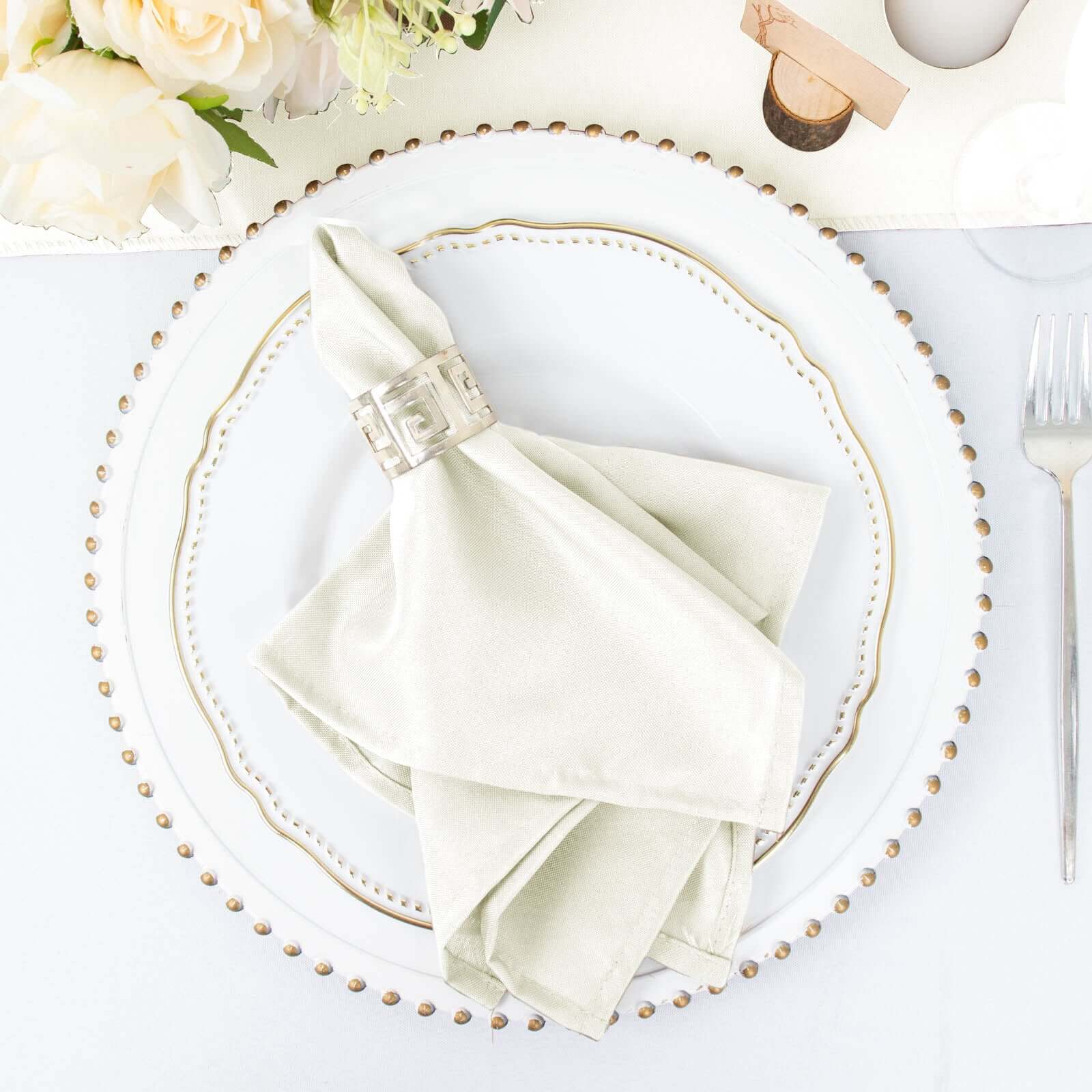 5 Pack Premium Polyester Napkins 17"x17" Ivory - Wrinkle Resistant & Easy Care Cloth Napkins - Image 4