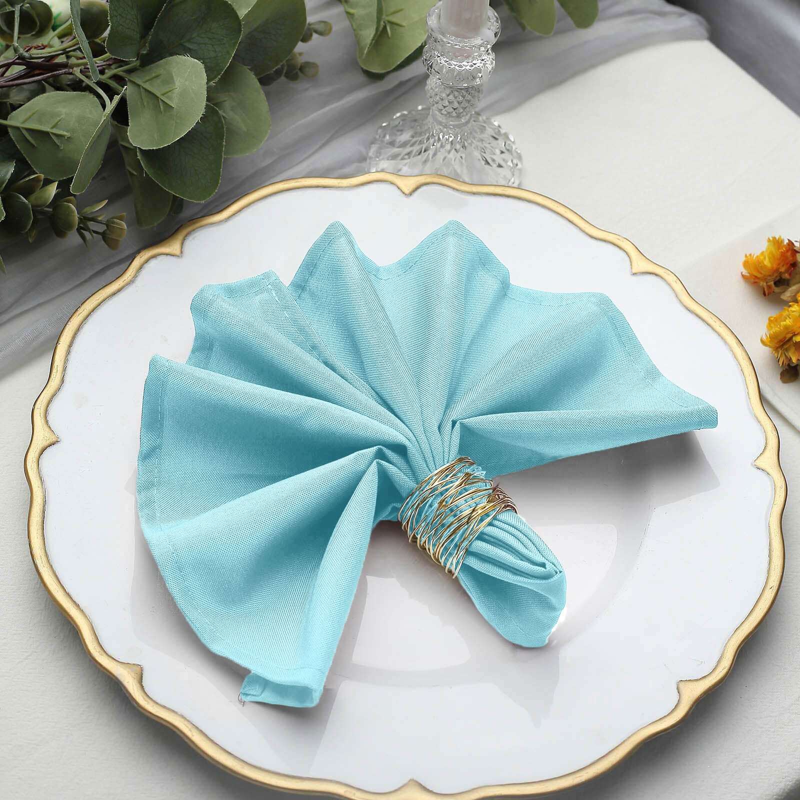 5 Pack Premium Polyester Napkins 17"x17" Light Blue - Wrinkle Resistant & Easy Care Cloth Napkins - Image 2