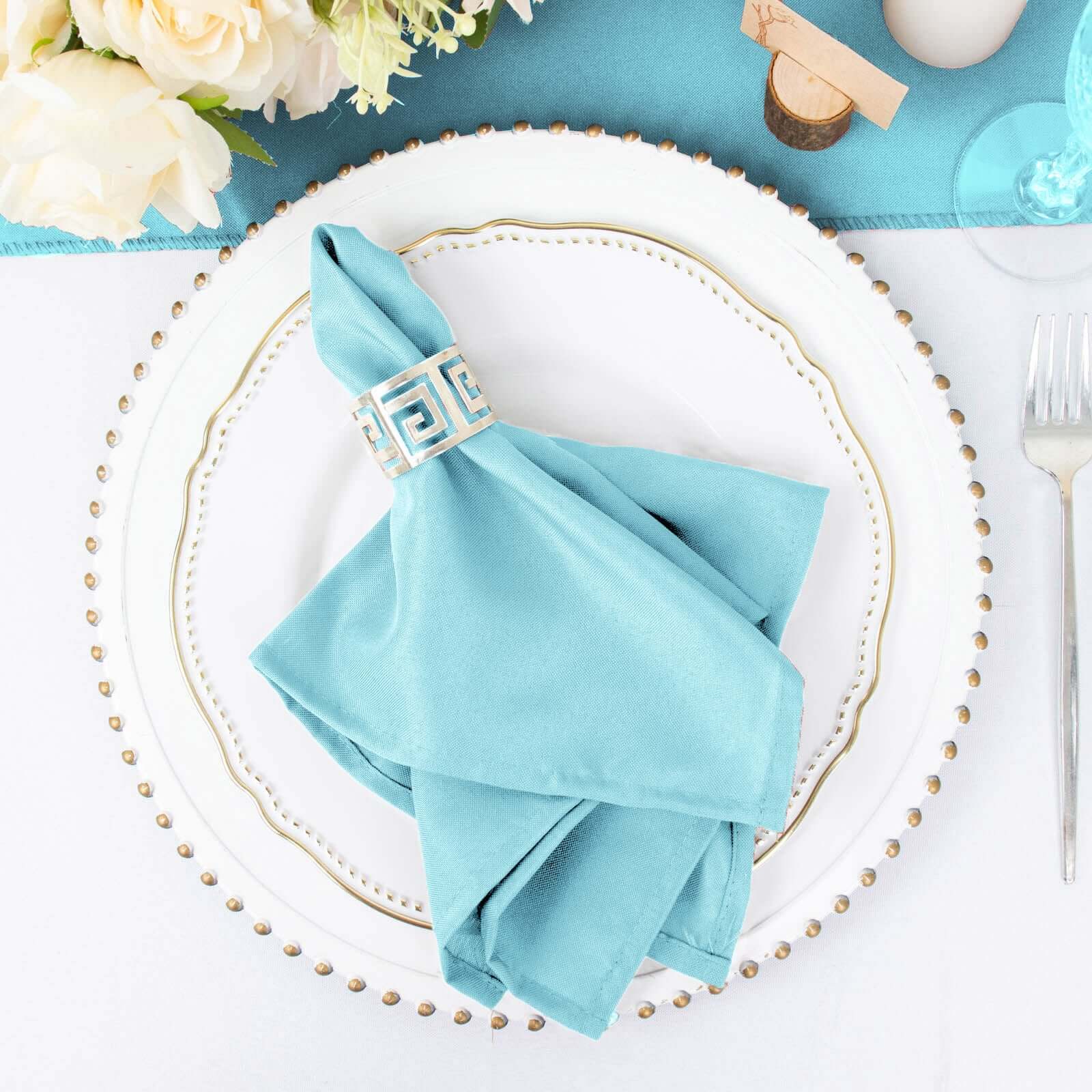 5 Pack Premium Polyester Napkins 17"x17" Light Blue - Wrinkle Resistant & Easy Care Cloth Napkins - Image 3