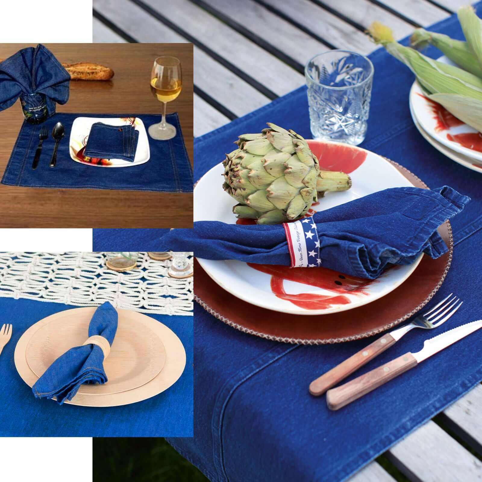 5 Pack Polyester Napkins 17"x17" Dark Denim Blue in Faux Denim Style - Durable & Versatile Cloth Napkins for Casual Dining - Image 5