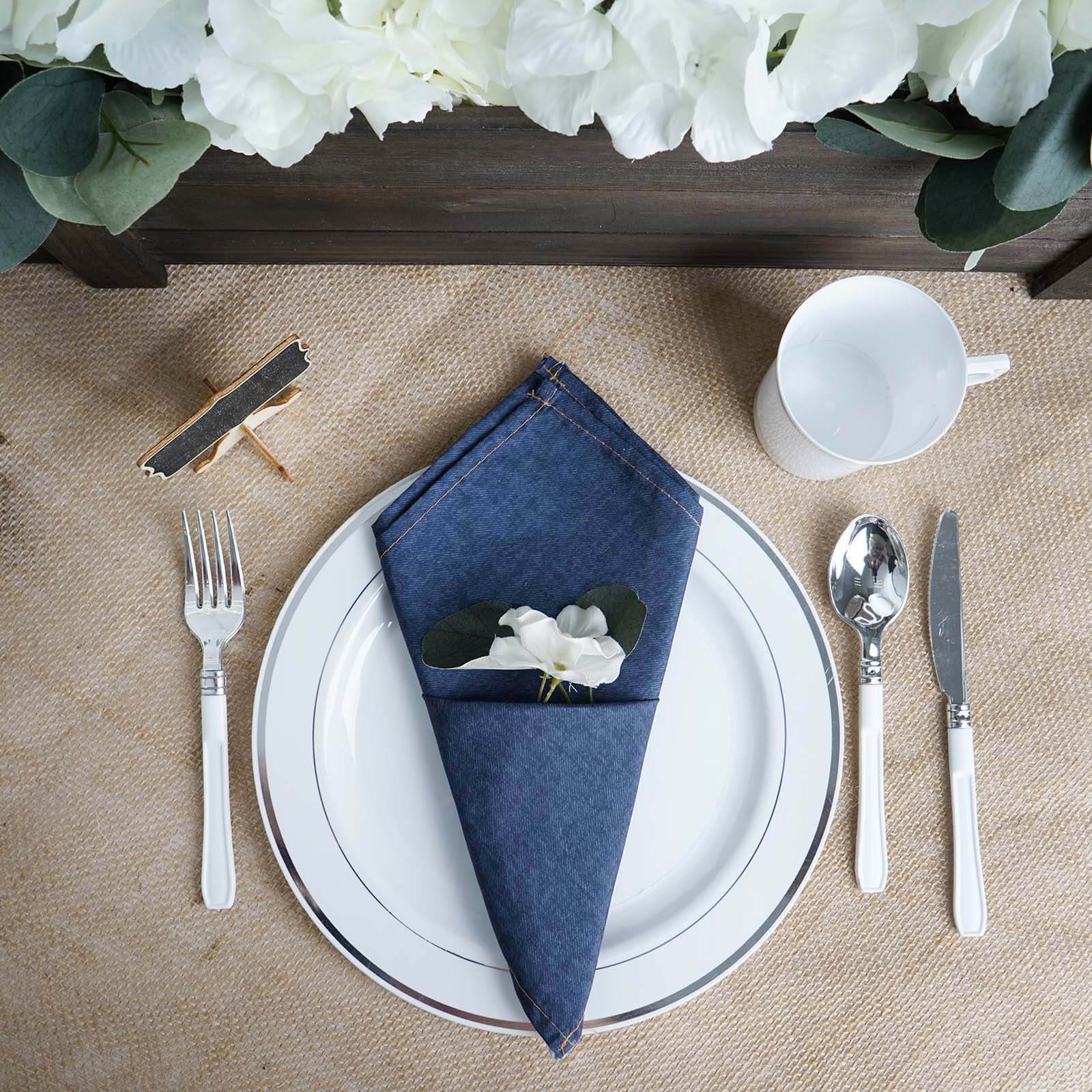 5 Pack Polyester Napkins 17"x17" Dark Denim Blue in Faux Denim Style - Durable & Versatile Cloth Napkins for Casual Dining - Image 7
