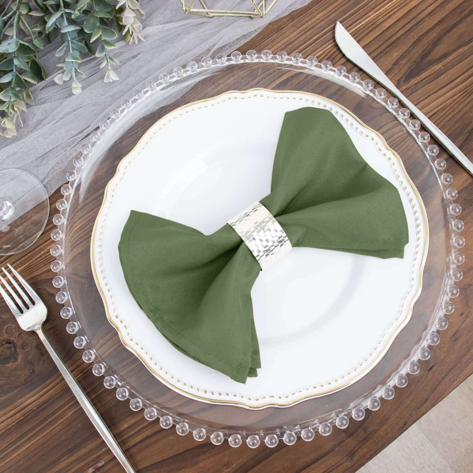 5 Pack Premium Polyester Napkins 17"x17" Olive Green - Wrinkle Resistant & Easy Care Cloth Napkins - Image 2