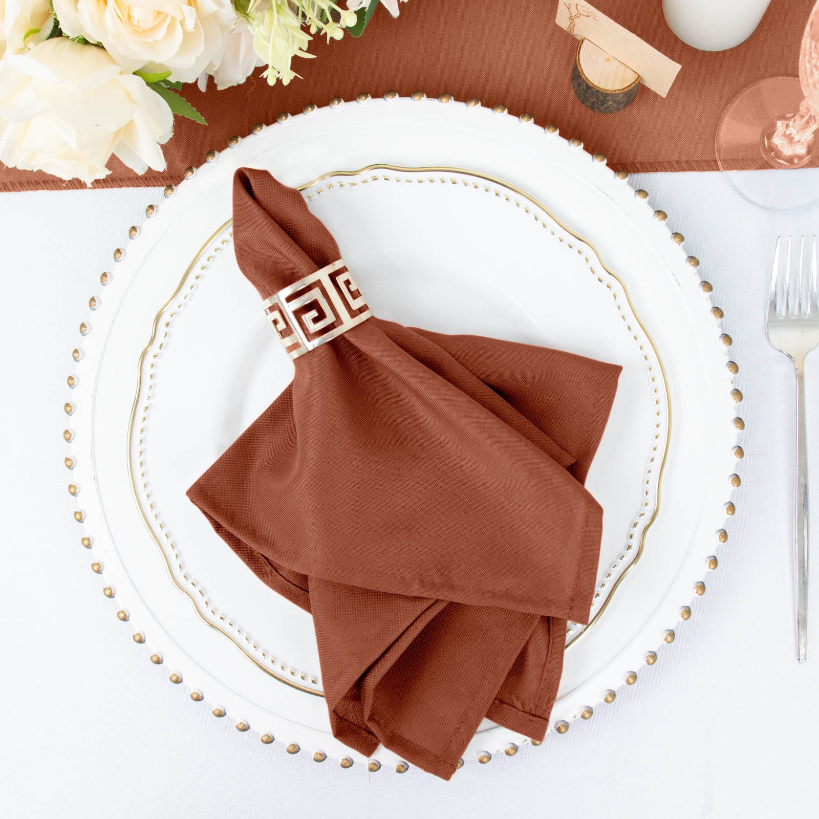 5 Pack Premium Polyester Napkins 17"x17" Terracotta (Rust) - Wrinkle Resistant & Easy Care Cloth Napkins - Image 5