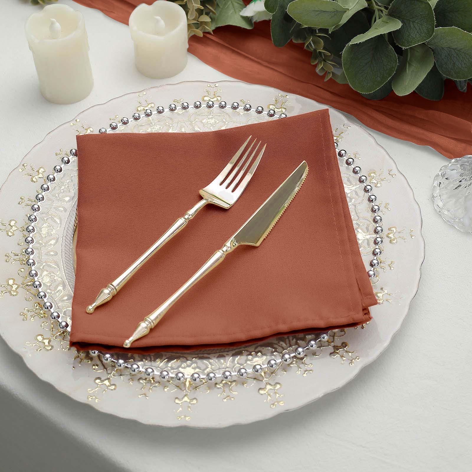 5 Pack Premium Polyester Napkins 17"x17" Terracotta (Rust) - Wrinkle Resistant & Easy Care Cloth Napkins - Image 7