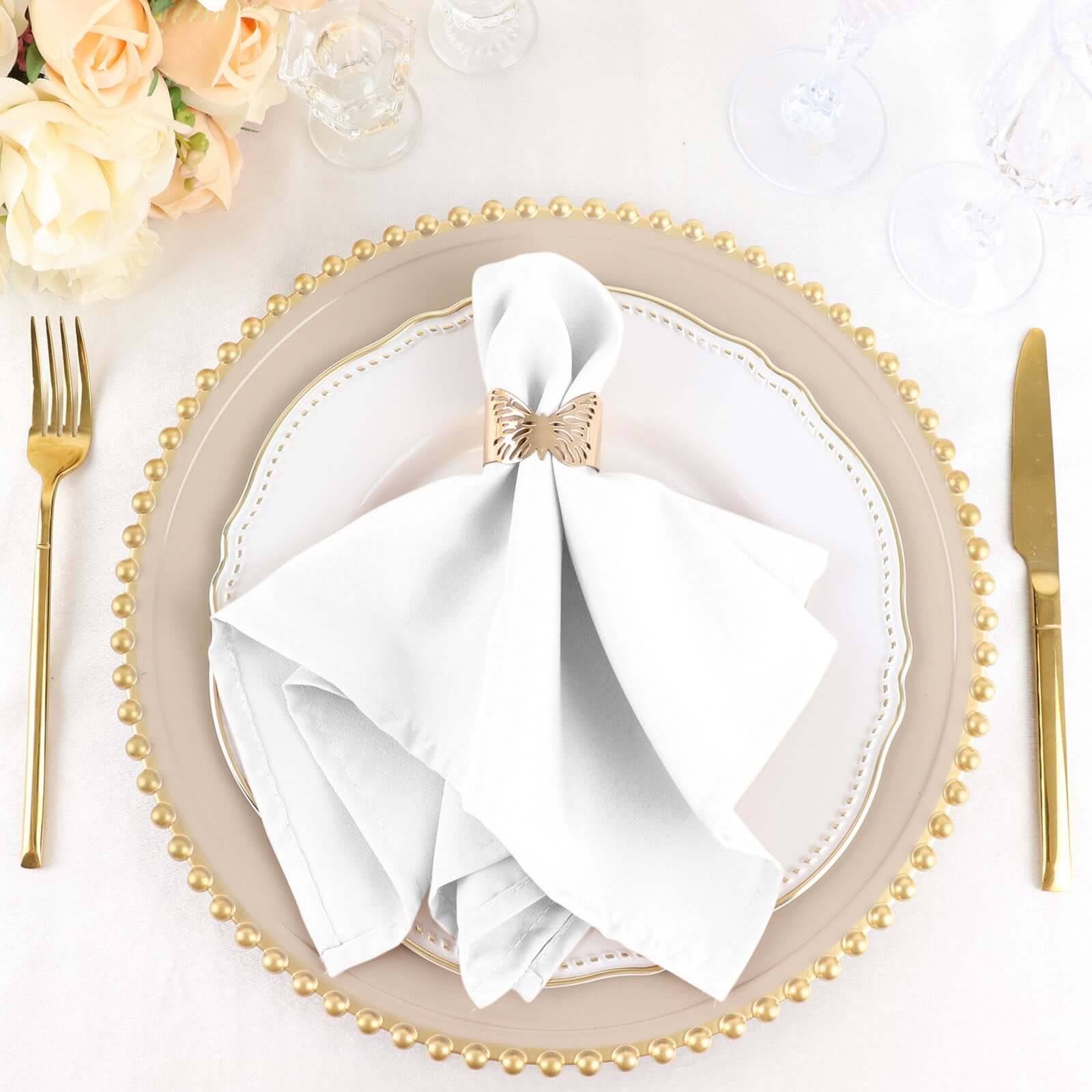 5 Pack Premium Polyester Napkins 17"x17" White - Wrinkle Resistant Easy Care Cloth Napkins for Wedding & Events