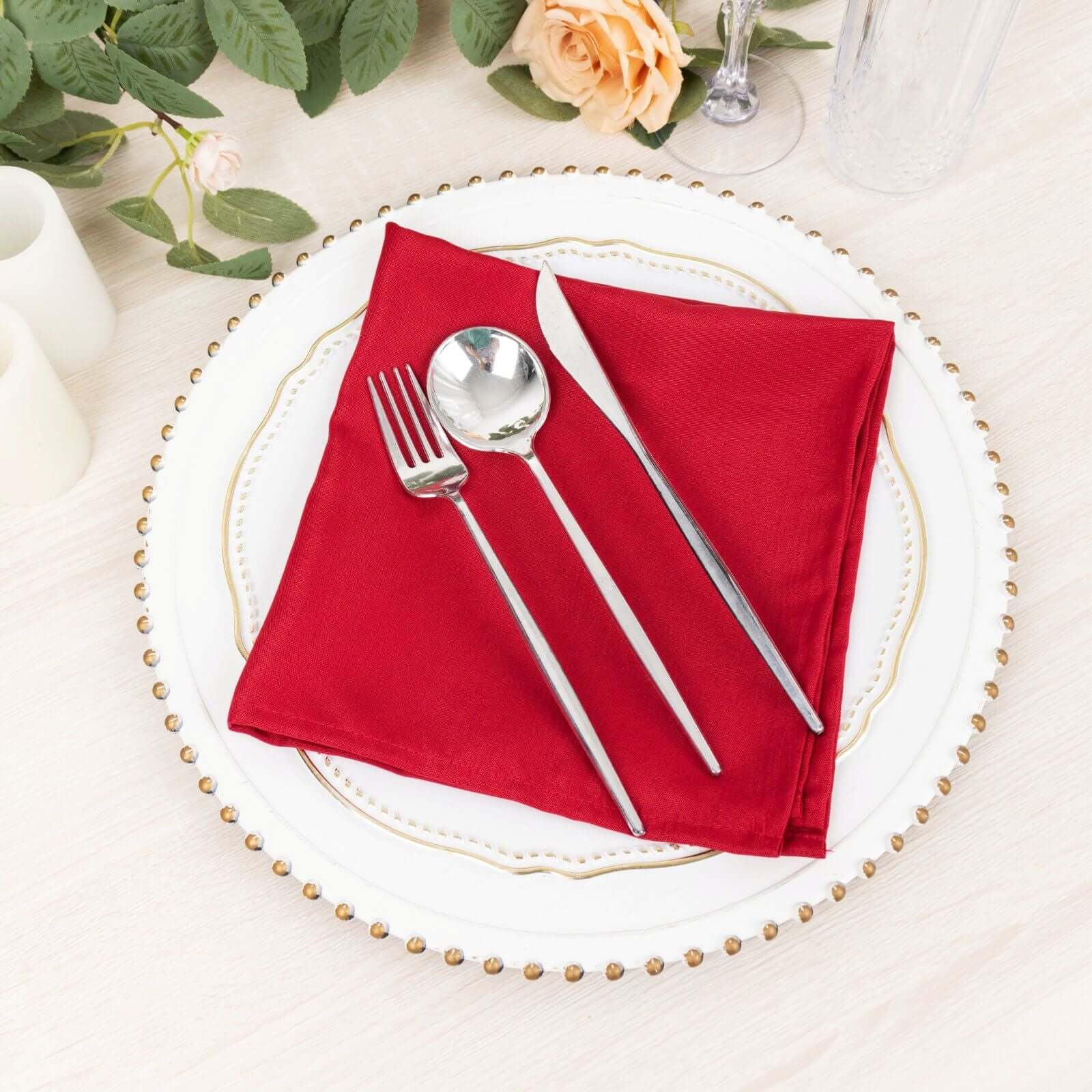 5 Pack Premium Polyester Napkins 17"x17" Wine - Wrinkle Resistant & Easy Care Cloth Napkins - Image 2