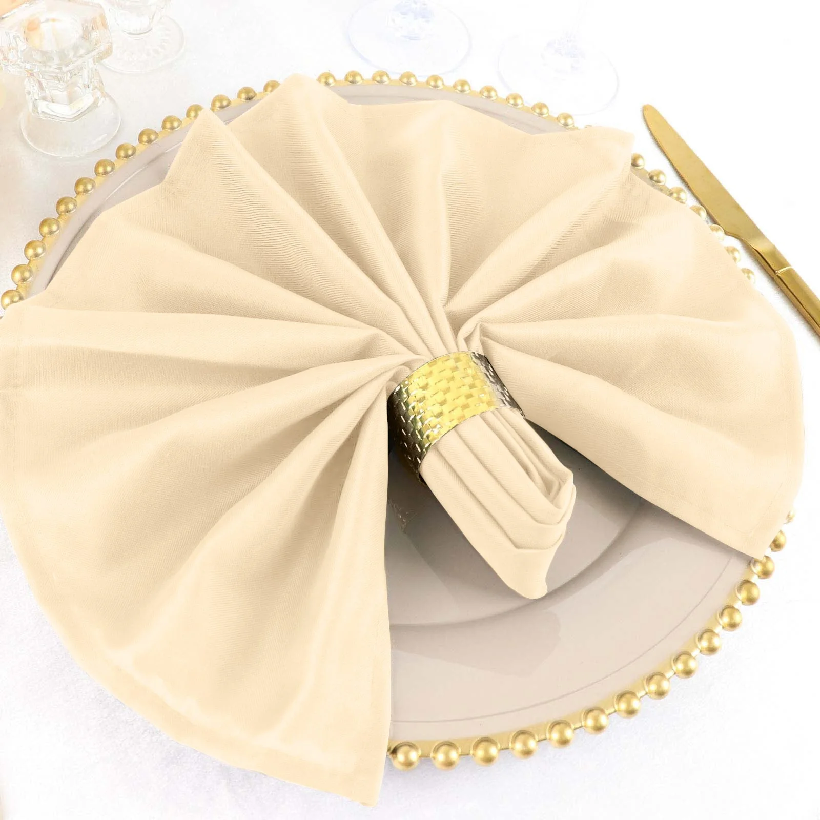 5 Pack Premium Polyester Napkins 20"x20" Beige - Durable & Wrinkle Resistant Dinner Napkins - Image 6