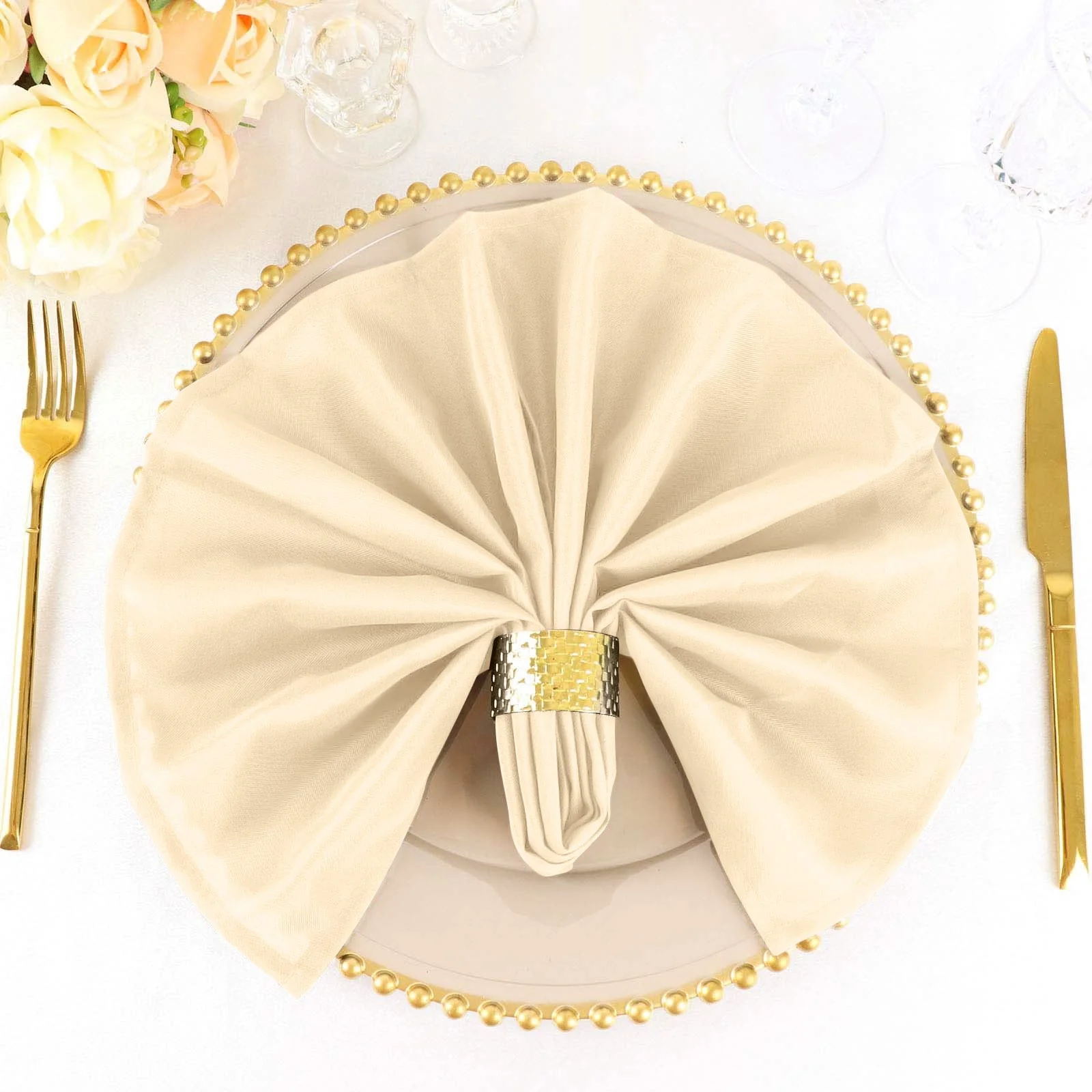 5 Pack Premium Polyester Napkins 20"x20" Beige - Durable & Wrinkle Resistant Dinner Napkins - Image 8