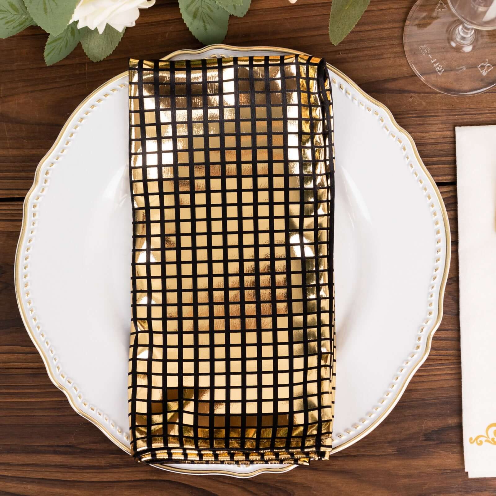 5 Pack Polyester Napkins 20"x20" Black with Shiny Gold Foil Dinner Napkins for Glam Disco & Dance Themes - Image 6