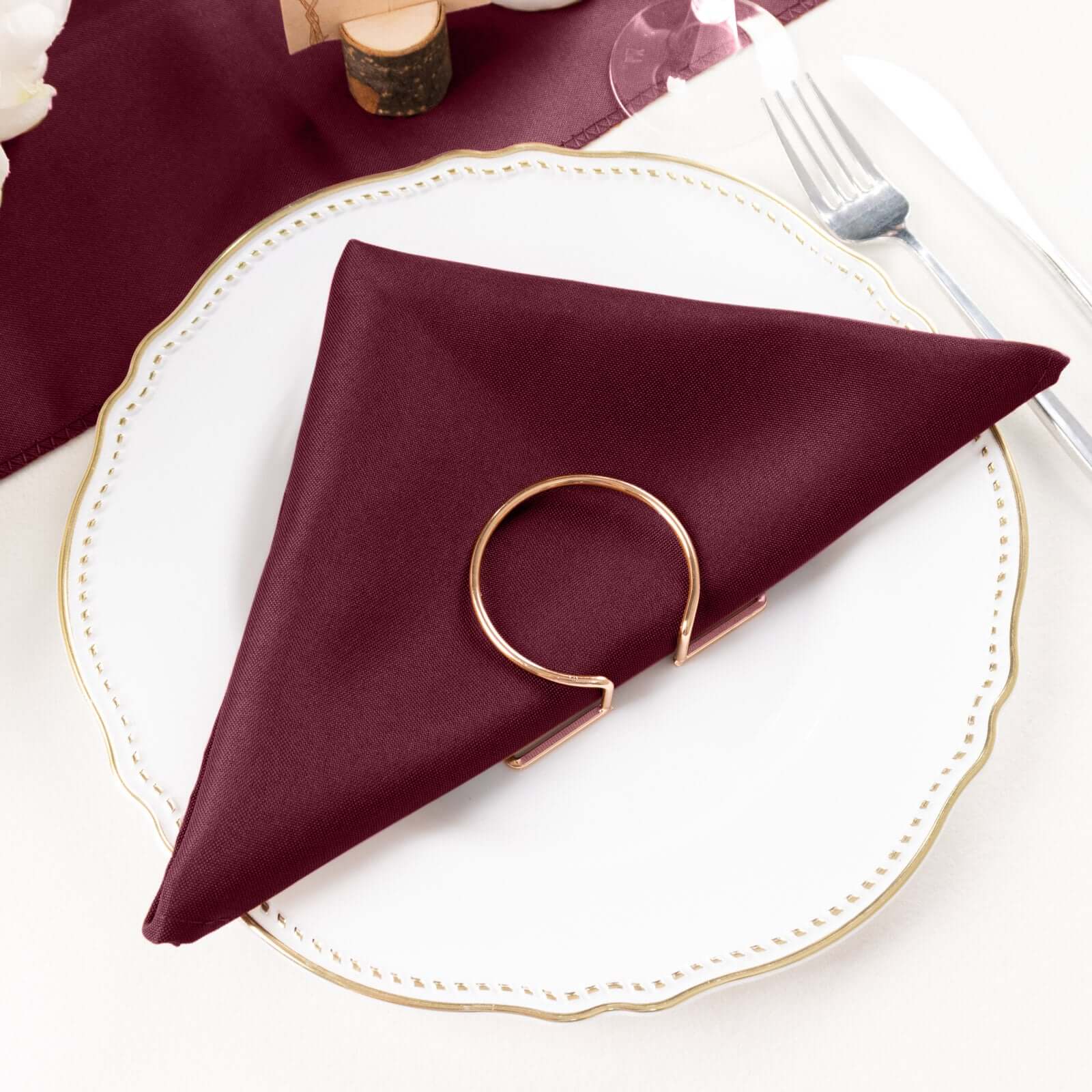 5 Pack Premium Polyester Napkins 20"x20" Burgundy - Durable & Wrinkle Resistant Dinner Napkins - Image 2