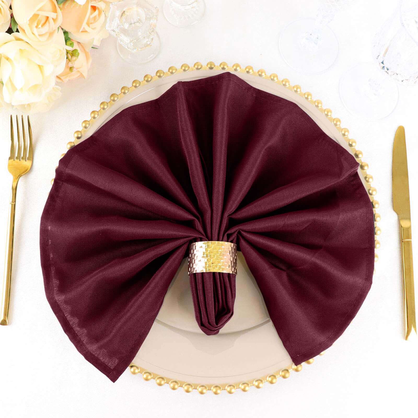 5 Pack Premium Polyester Napkins 20"x20" Burgundy - Durable & Wrinkle Resistant Dinner Napkins - Image 3
