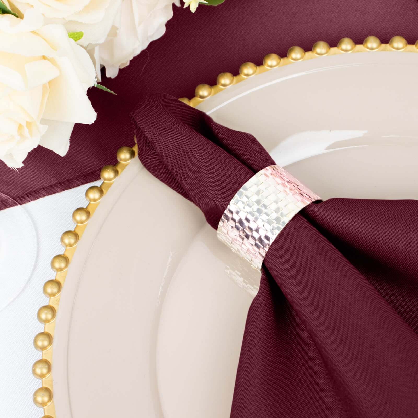 5 Pack Premium Polyester Napkins 20"x20" Burgundy - Durable & Wrinkle Resistant Dinner Napkins - Image 7