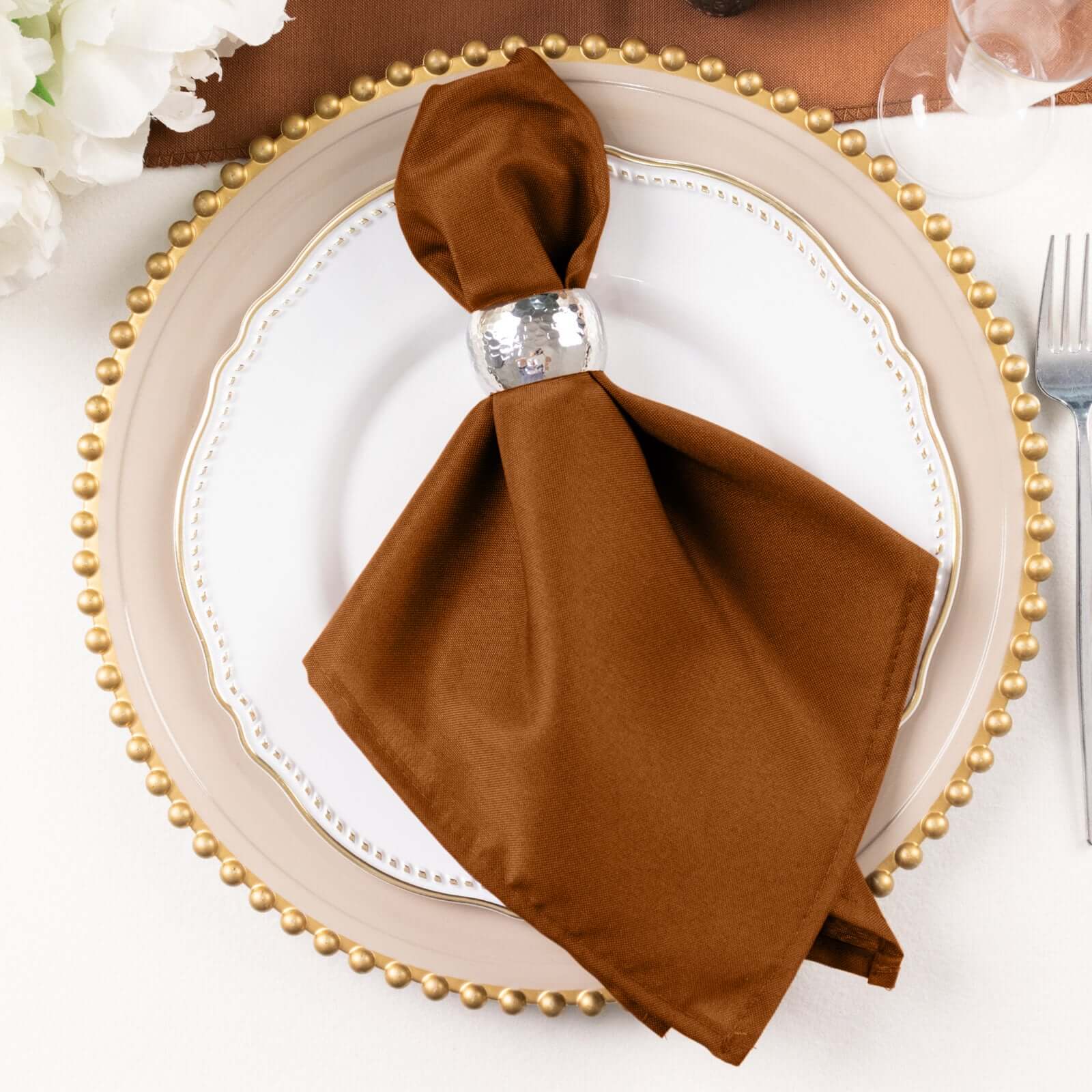 5 Pack Premium Polyester Napkins 20"x20" Cinnamon Brown - Durable & Wrinkle Resistant Dinner Napkins