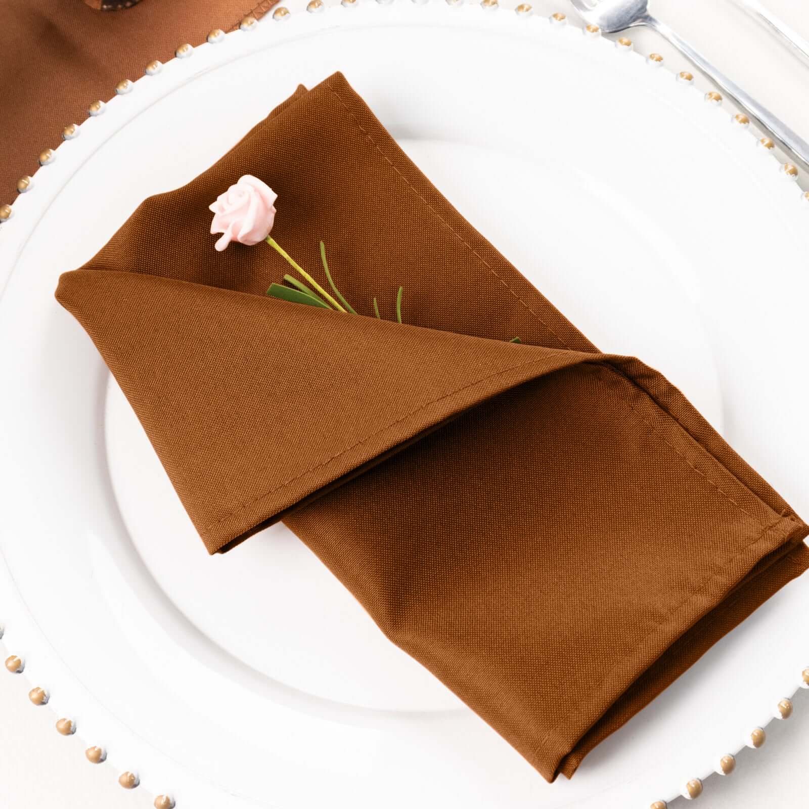 5 Pack Premium Polyester Napkins 20"x20" Cinnamon Brown - Durable & Wrinkle Resistant Dinner Napkins - Image 2