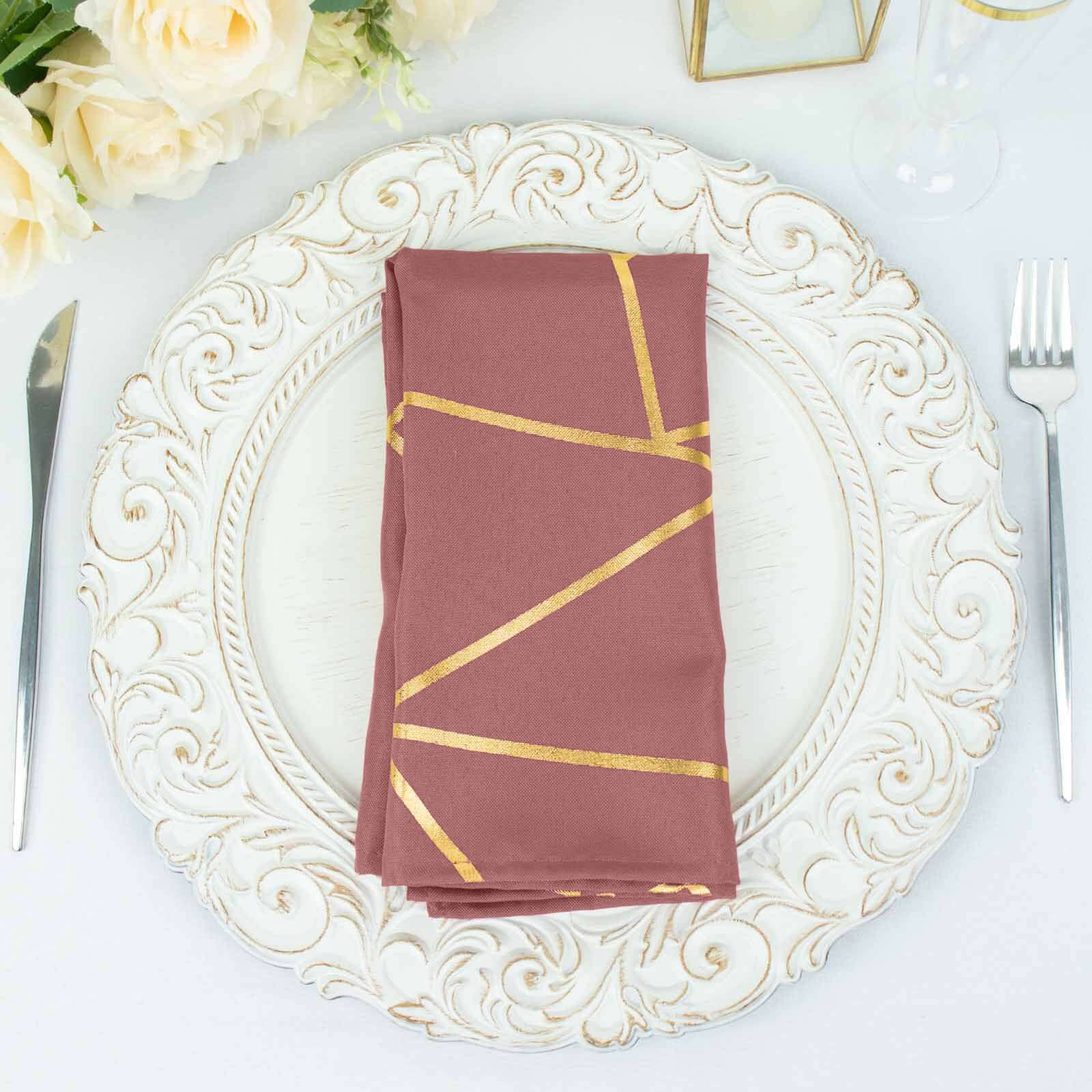 5 Pack Polyester Napkins 20"x20" Cinnamon Rose with Gold Geometric Foil Pattern - Modern Reusable Cloth Napkins - Image 10