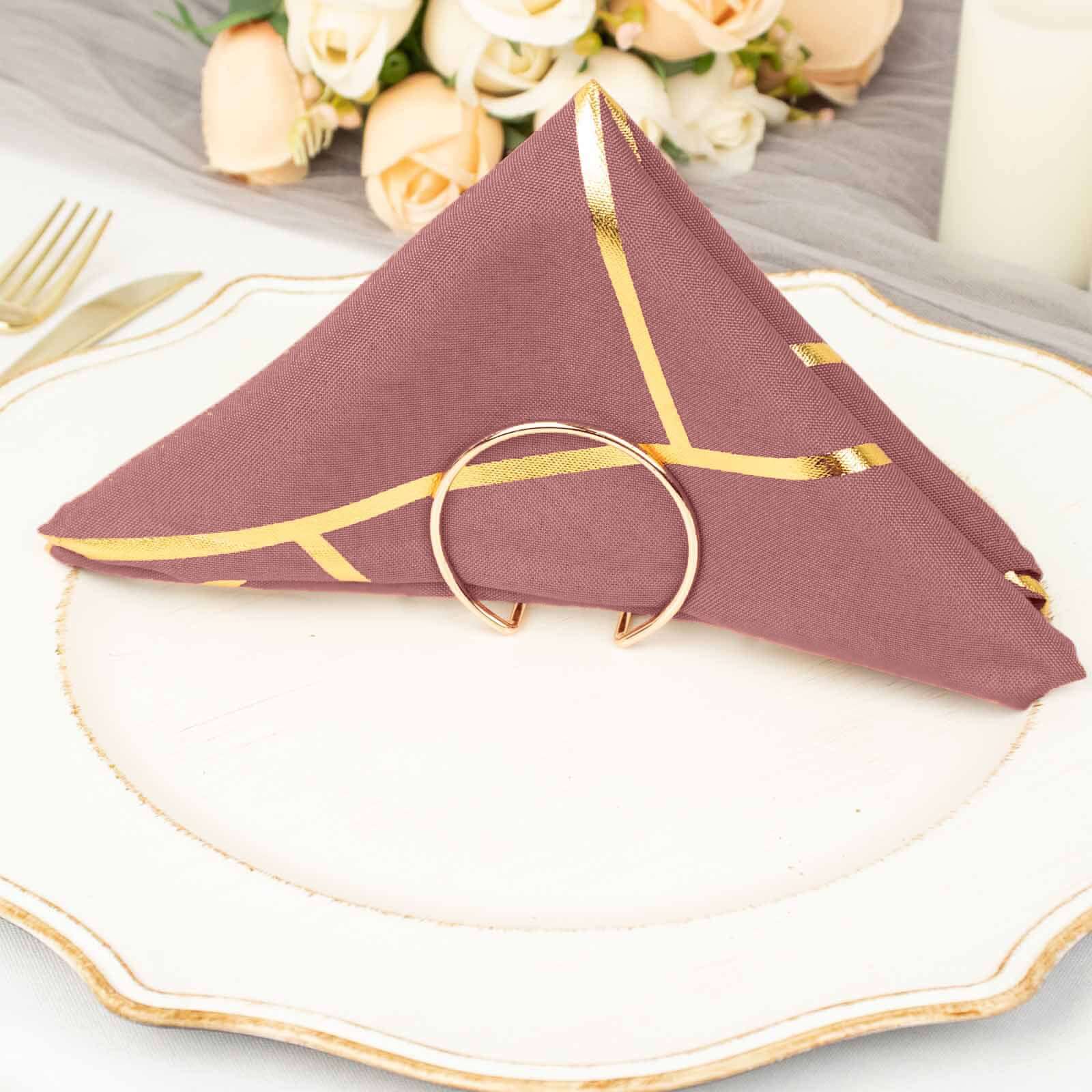 5 Pack Polyester Napkins 20"x20" Cinnamon Rose with Gold Geometric Foil Pattern - Modern Reusable Cloth Napkins - Image 8