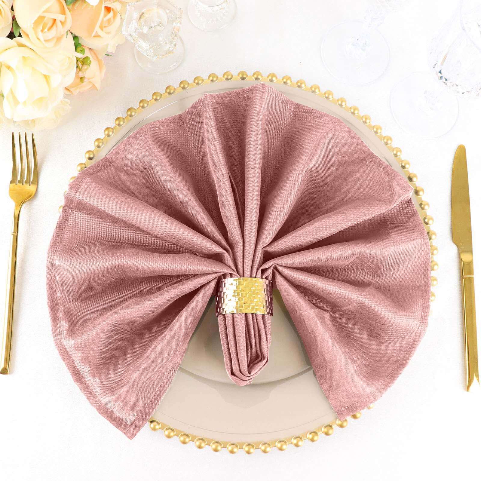5 Pack Premium Polyester Napkins 20"x20" Dusty Rose - Durable & Wrinkle Resistant Dinner Napkins - Image 2