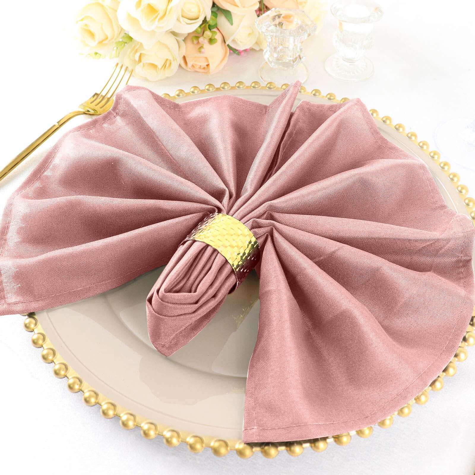 5 Pack Premium Polyester Napkins 20"x20" Dusty Rose - Durable & Wrinkle Resistant Dinner Napkins - Image 8
