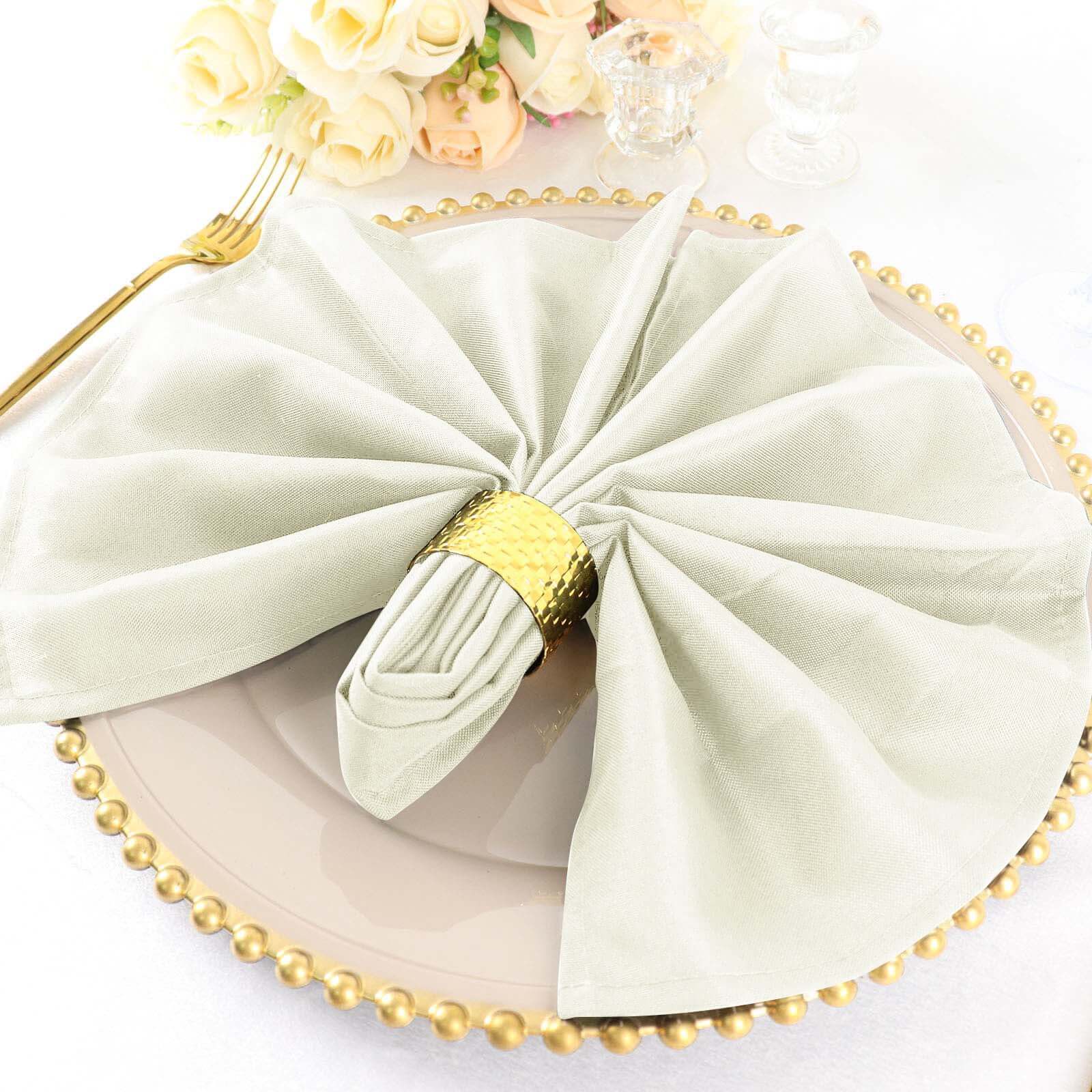 5 Pack Premium Polyester Napkins 20"x20" Ivory - Durable & Wrinkle Resistant Dinner Napkins - Image 2
