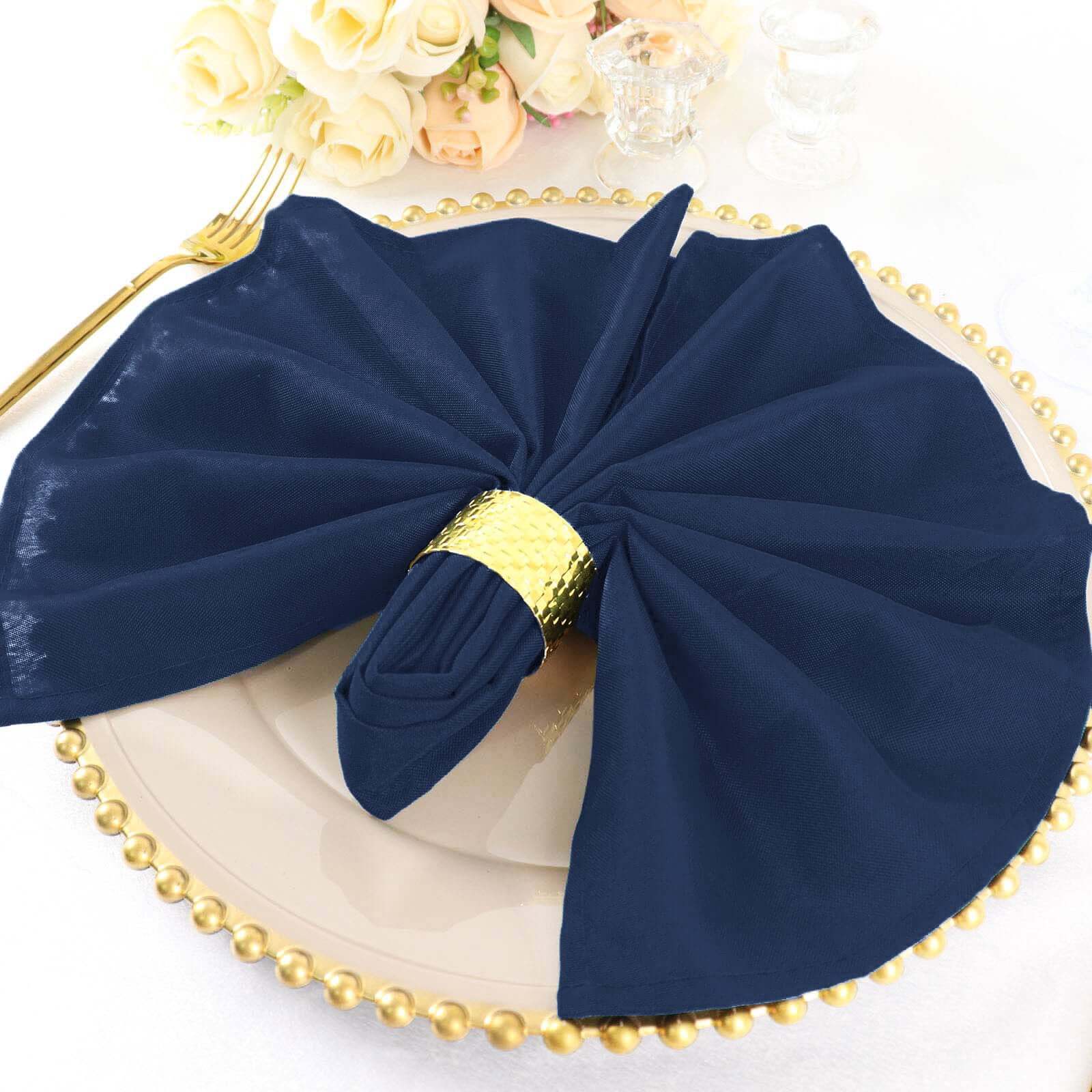 5 Pack Premium Polyester Napkins 20"x20" Navy Blue - Durable & Wrinkle Resistant Dinner Napkins - Image 2